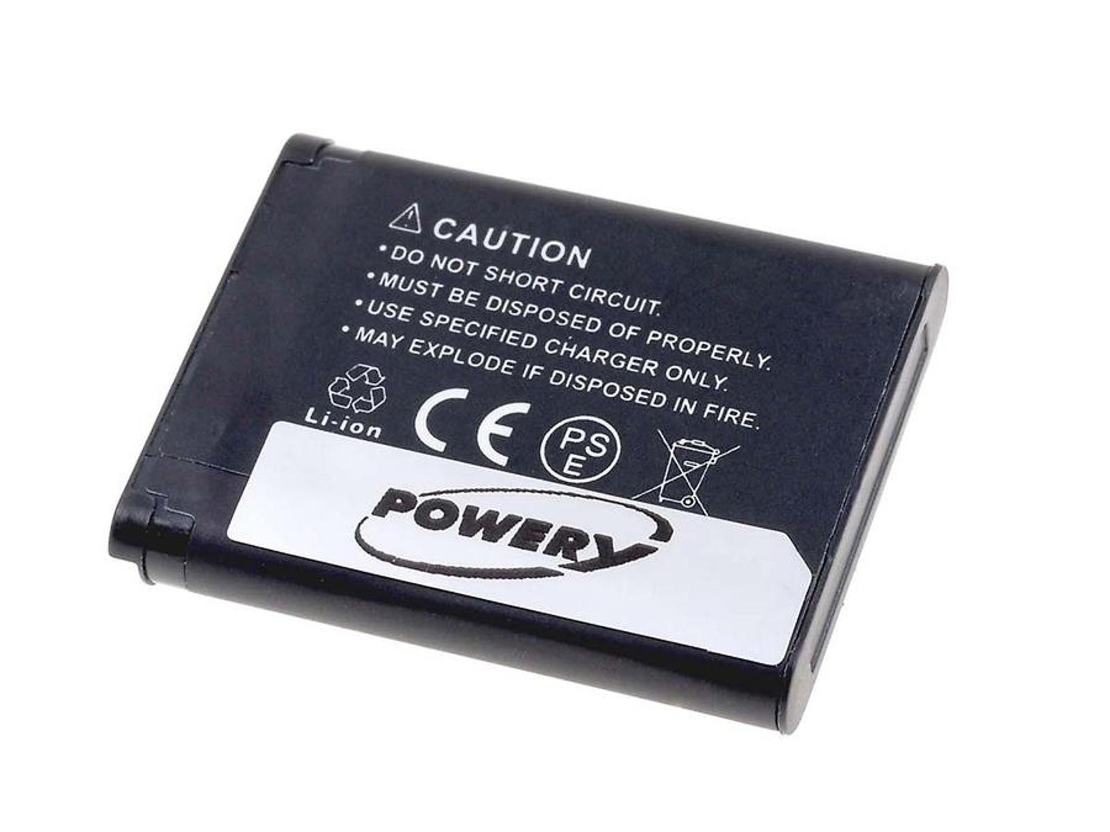 Batería negra con etiqueta blanca. Texto de precaución y logo Powery visible.