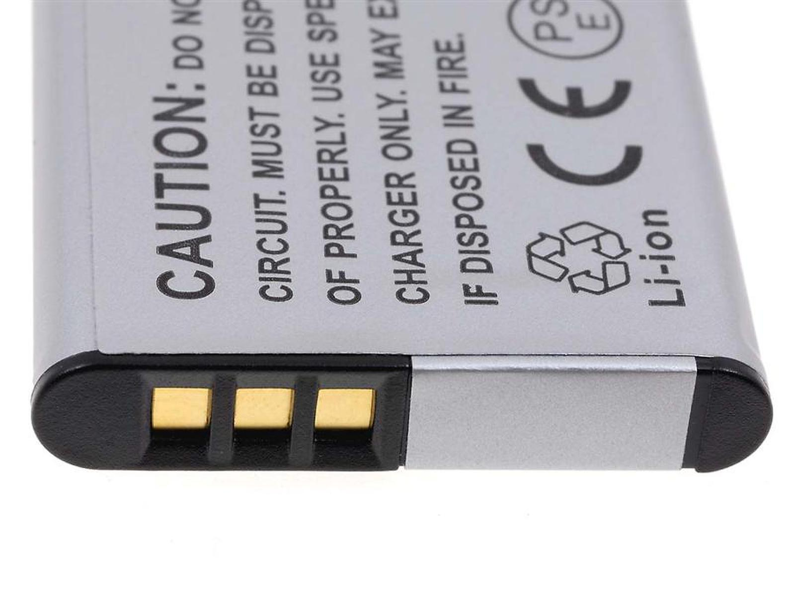 Un paquete de baterías plateado con texto de precaución y el símbolo "Li-ion". Tiene tres conectores dorados.