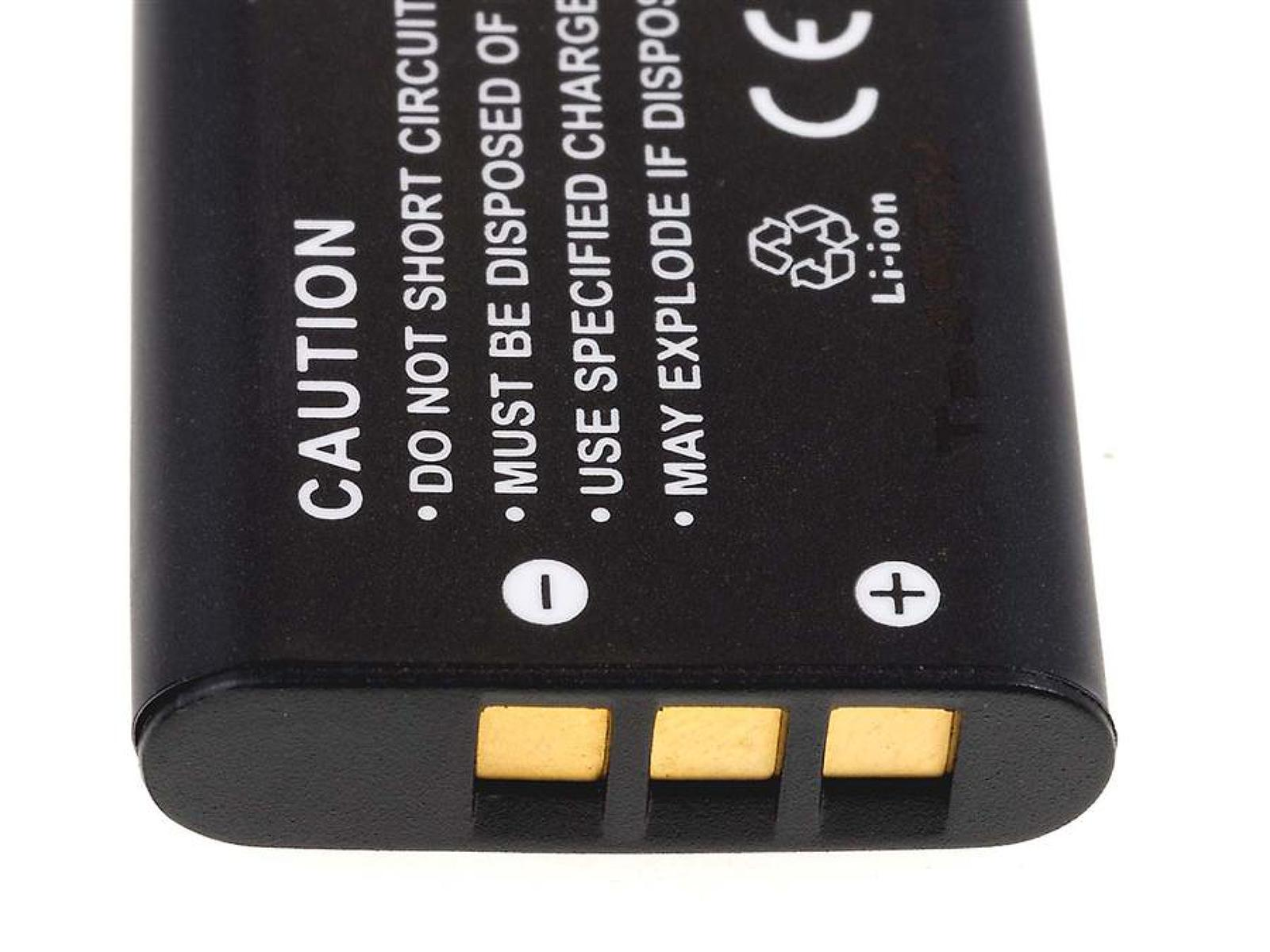 Nahaufnahme einer schwarzen Batterie mit drei goldenen Anschlüssen und weißem Text.
