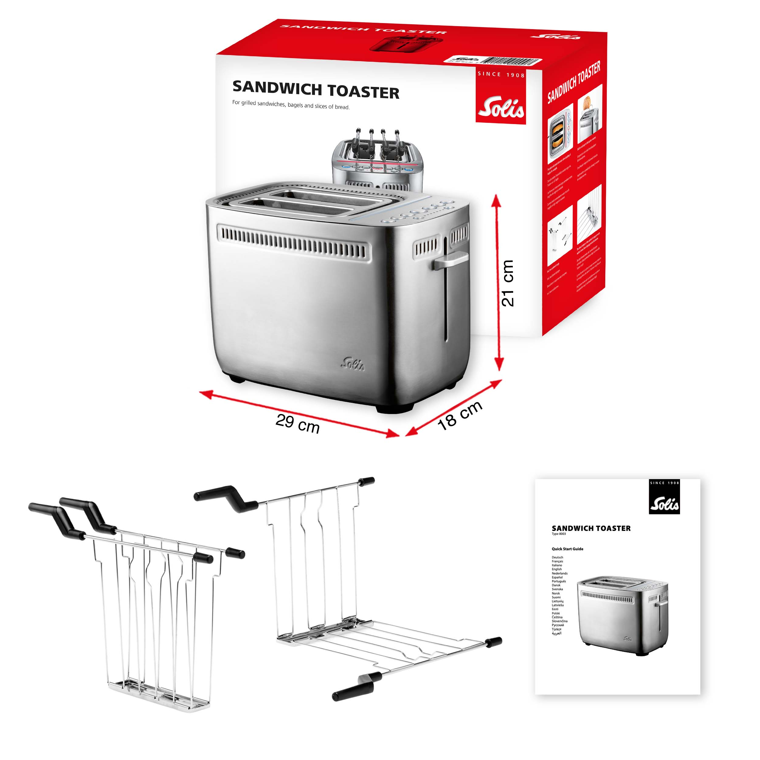 (1635 Watt, SOLIS Toaster Schlitze: SWITZERLAND 8003 2) Toaster Sandwich OF Silber