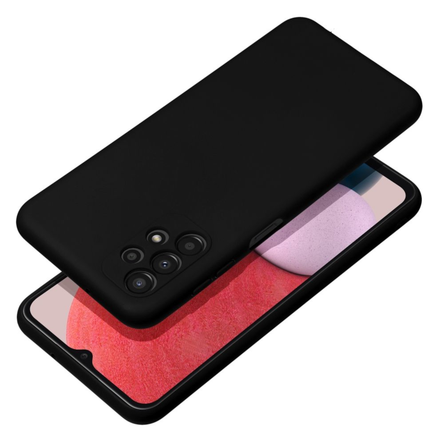 Schwarze Handyhülle auf einem Handy, das die Kamera zeigt. Das Telefon ist schwarz.