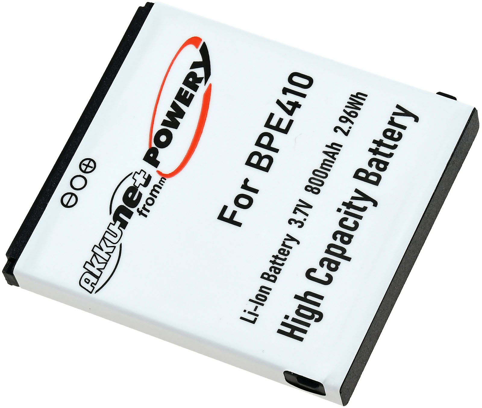 Batería blanca con texto 'For BPE410' y 'High Capacity Battery'.