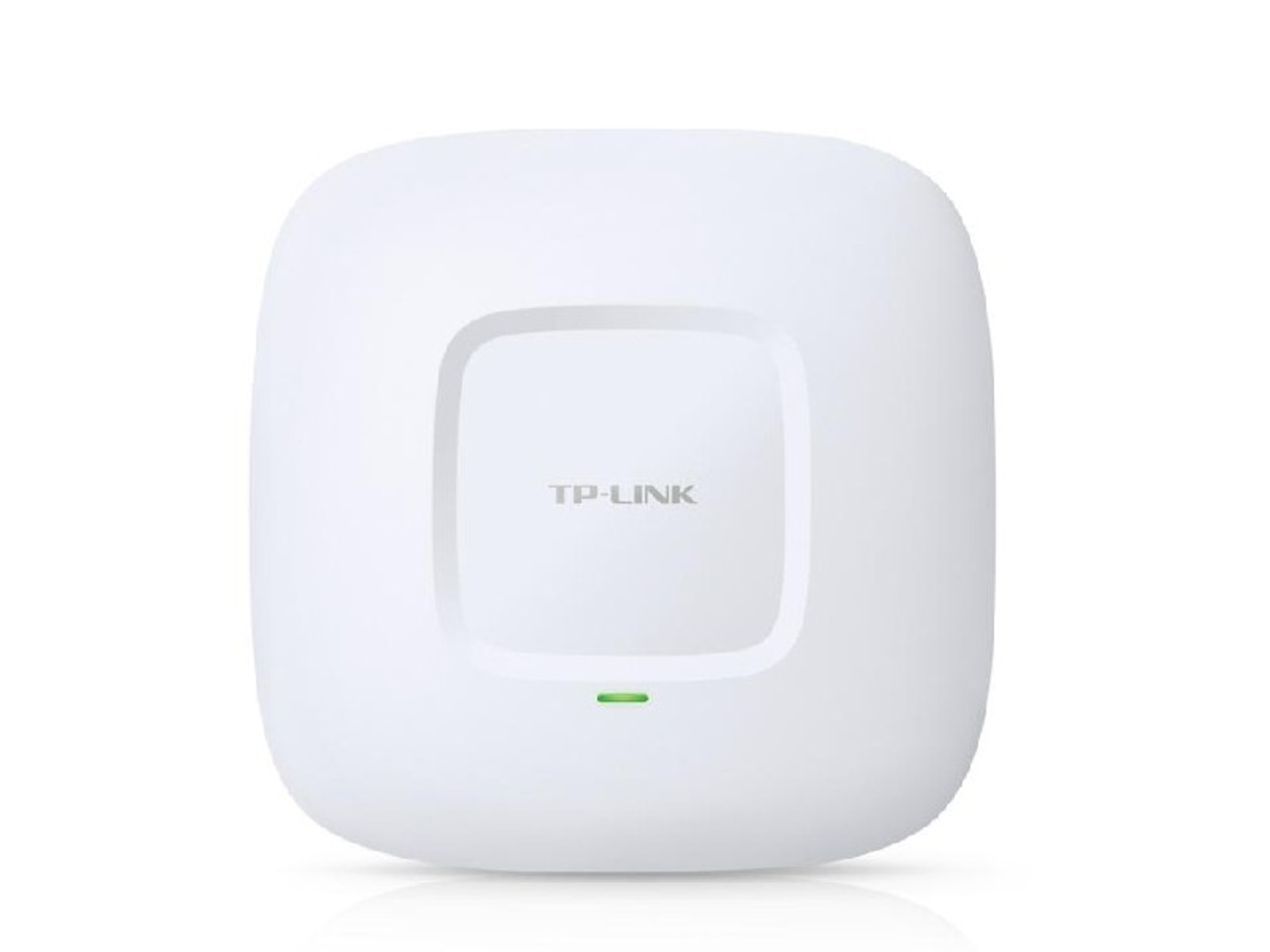 Biały punkt dostępowy TP-Link. Urządzenie ma zielone światło pośrodku.