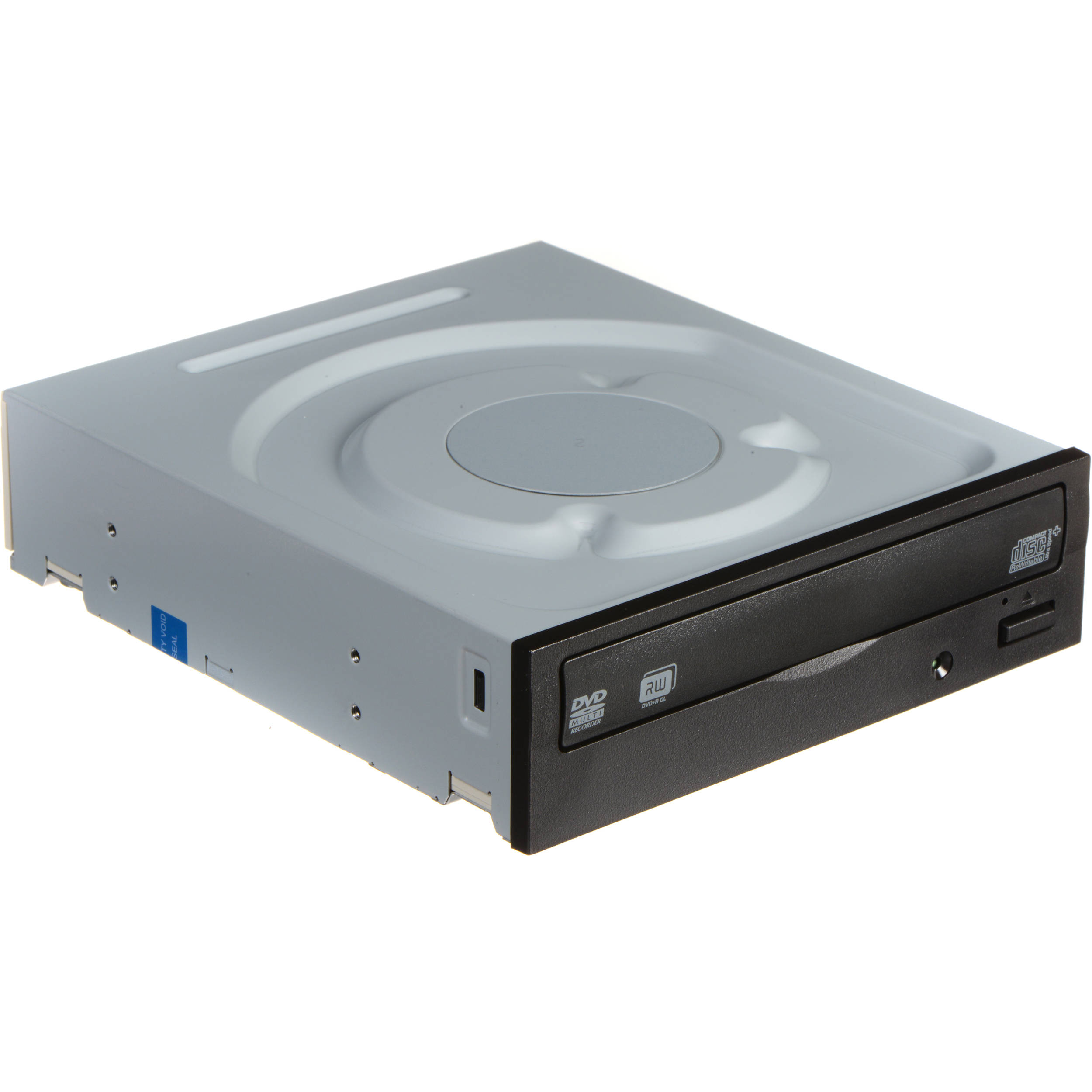 Unità DVD per computer argento e nero, con vassoio aperto.