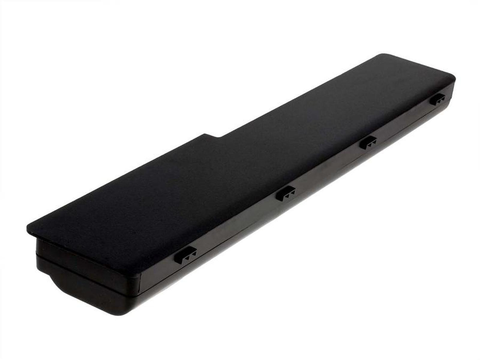 Una batería rectangular negra con una parte superior plana y pequeños clips de plástico negro.