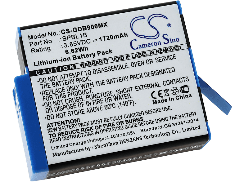 1720mAh f. Volt, Li-Ion POWERY Akku, GoPro Akku 10 3.85 Hero