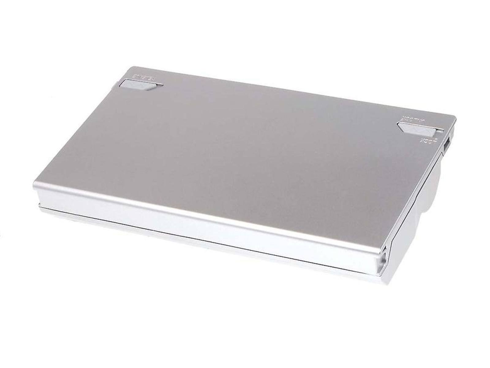 Dispositivo rectangular plateado, posiblemente una batería o un banco de energía.