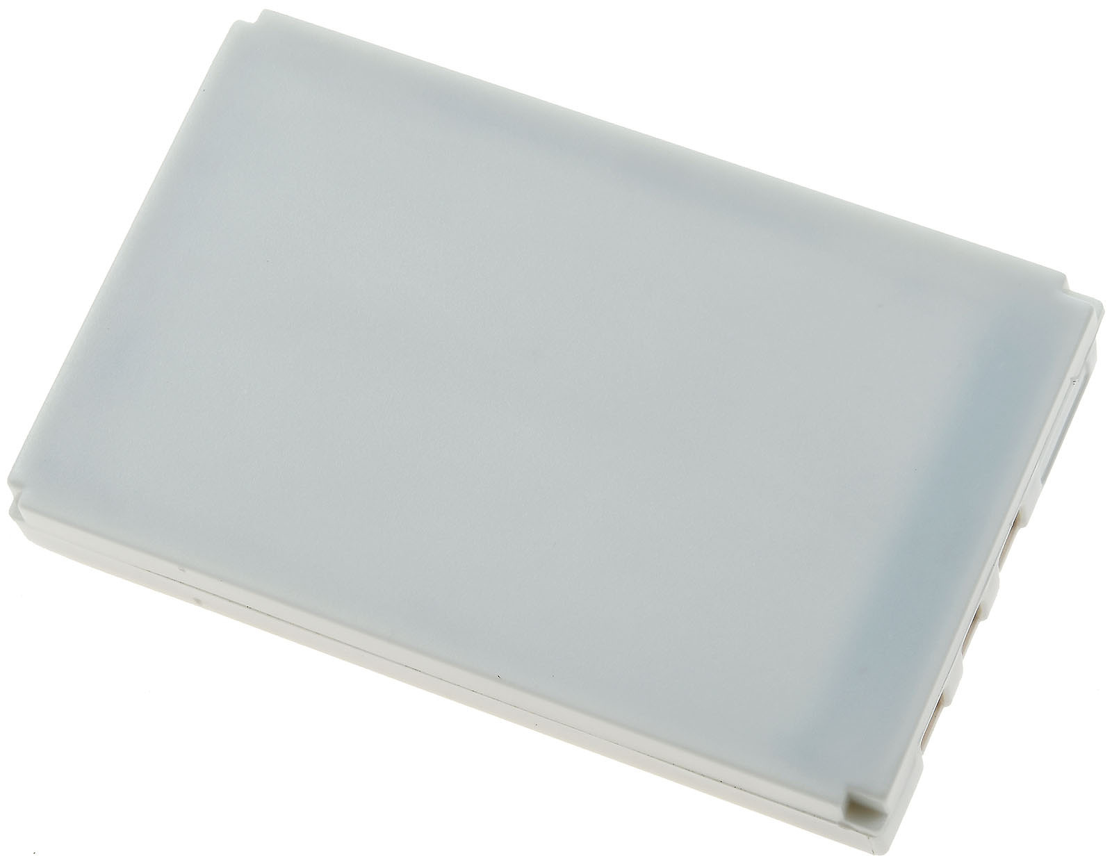 Un componente rectangular de plástico gris claro sobre fondo blanco.