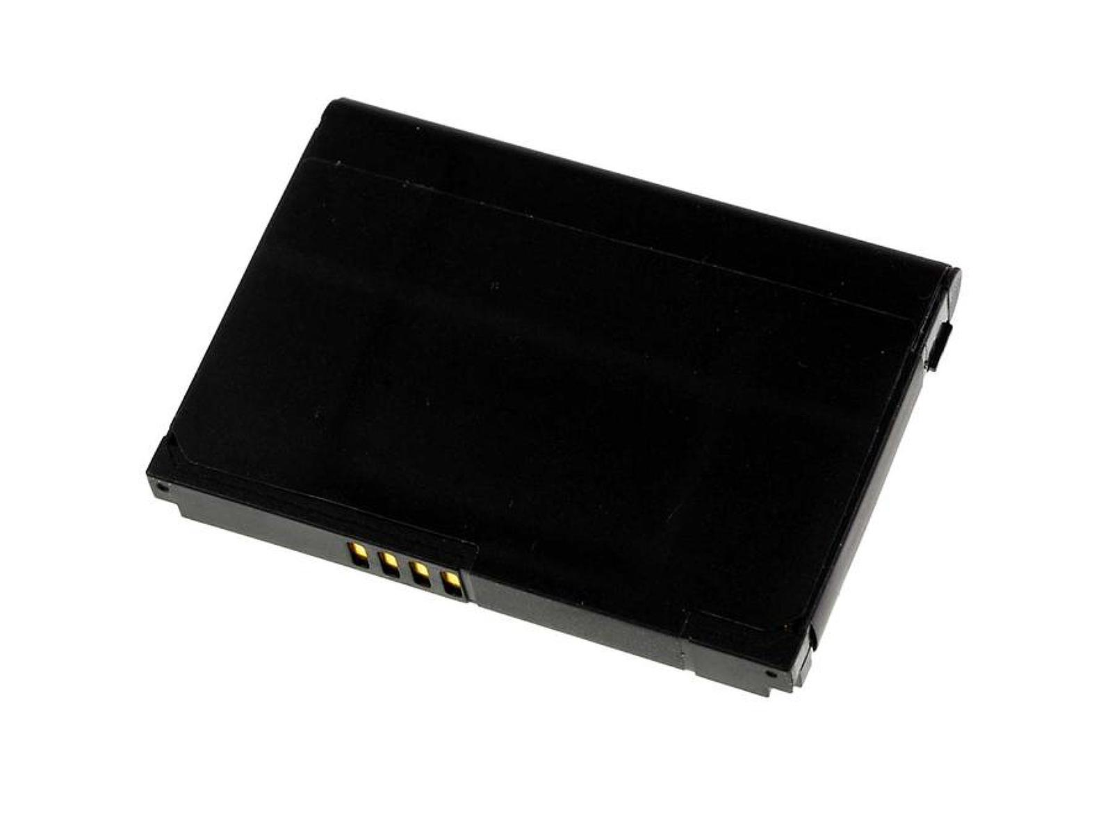 Una batería negra sobre un fondo blanco. Es rectangular con conectores dorados.