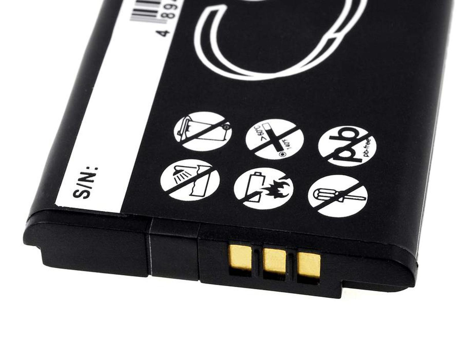 Batería negra de teléfono con símbolos de seguridad, fondo blanco. Tiene contactos dorados.