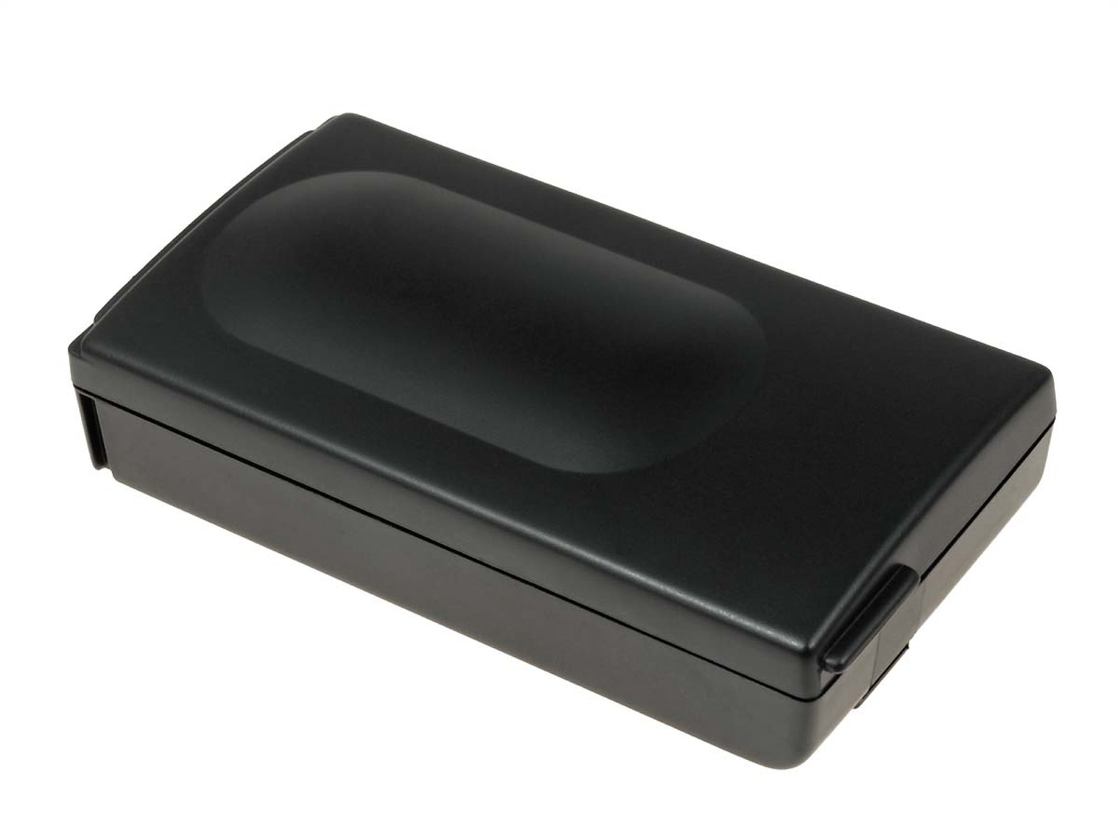 Batería rectangular negra con superficie lisa y área empotrada negra.