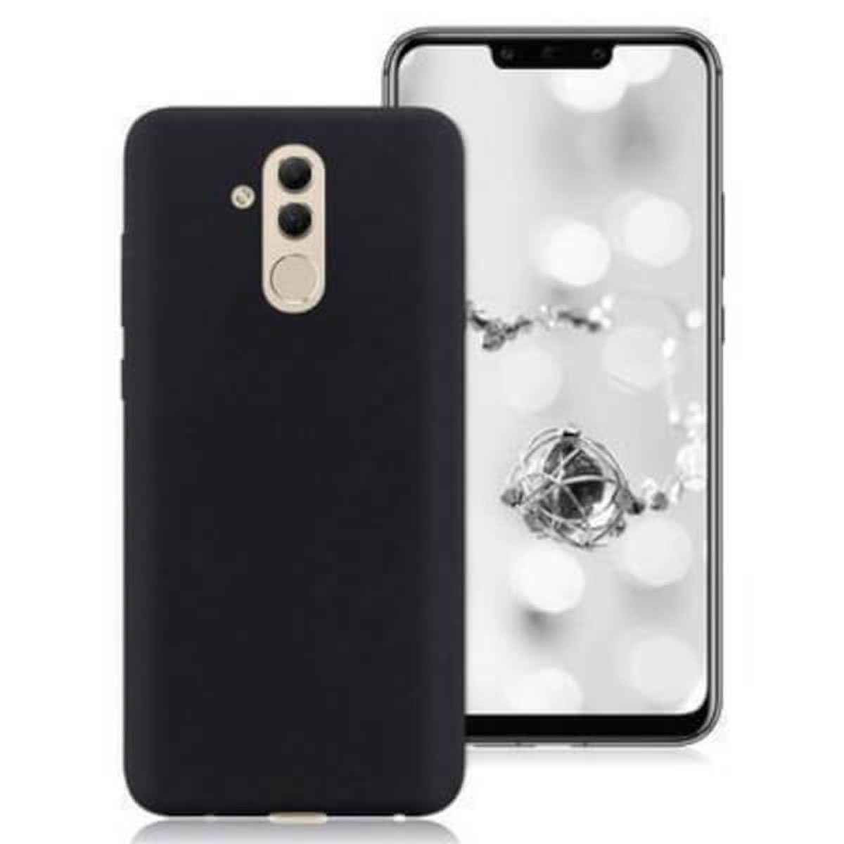 Custodia per telefono nera con un telefono all'interno. Lo schermo del telefono mostra un motivo decorativo.