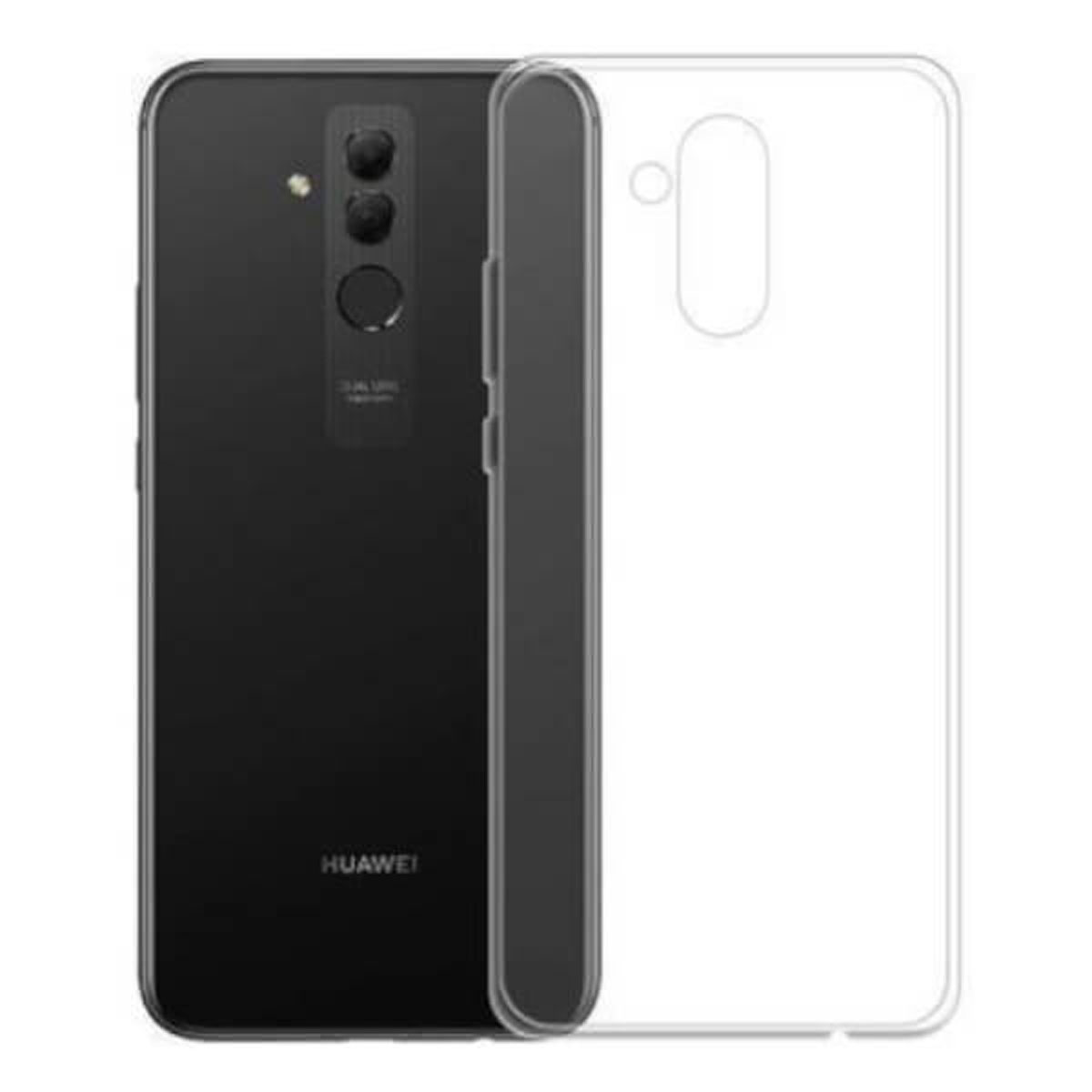 Telefono nero con una custodia trasparente accanto. Il telefono dice Huawei.