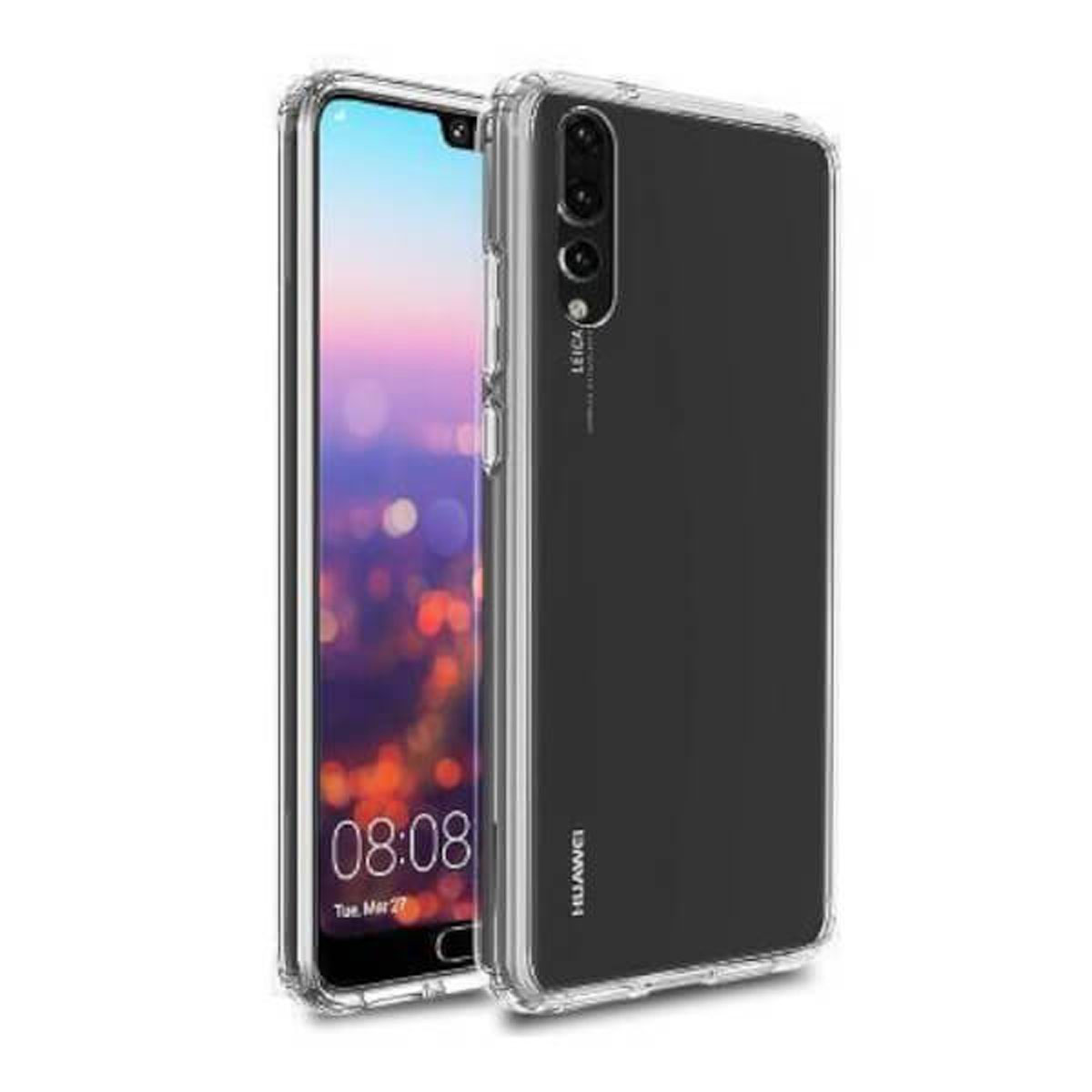 Smartphone in una custodia trasparente. Il telefono mostra l'ora e due fotocamere.