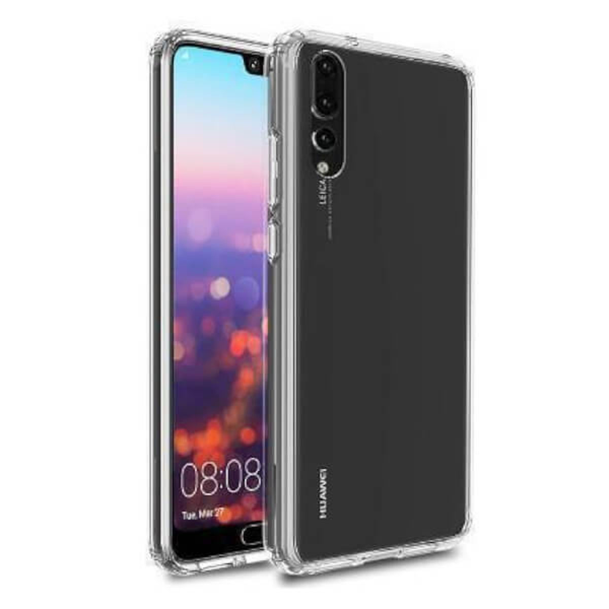 Telefono nero in custodia trasparente. Il telefono mostra l'ora: 08:08, martedì 27 marzo.