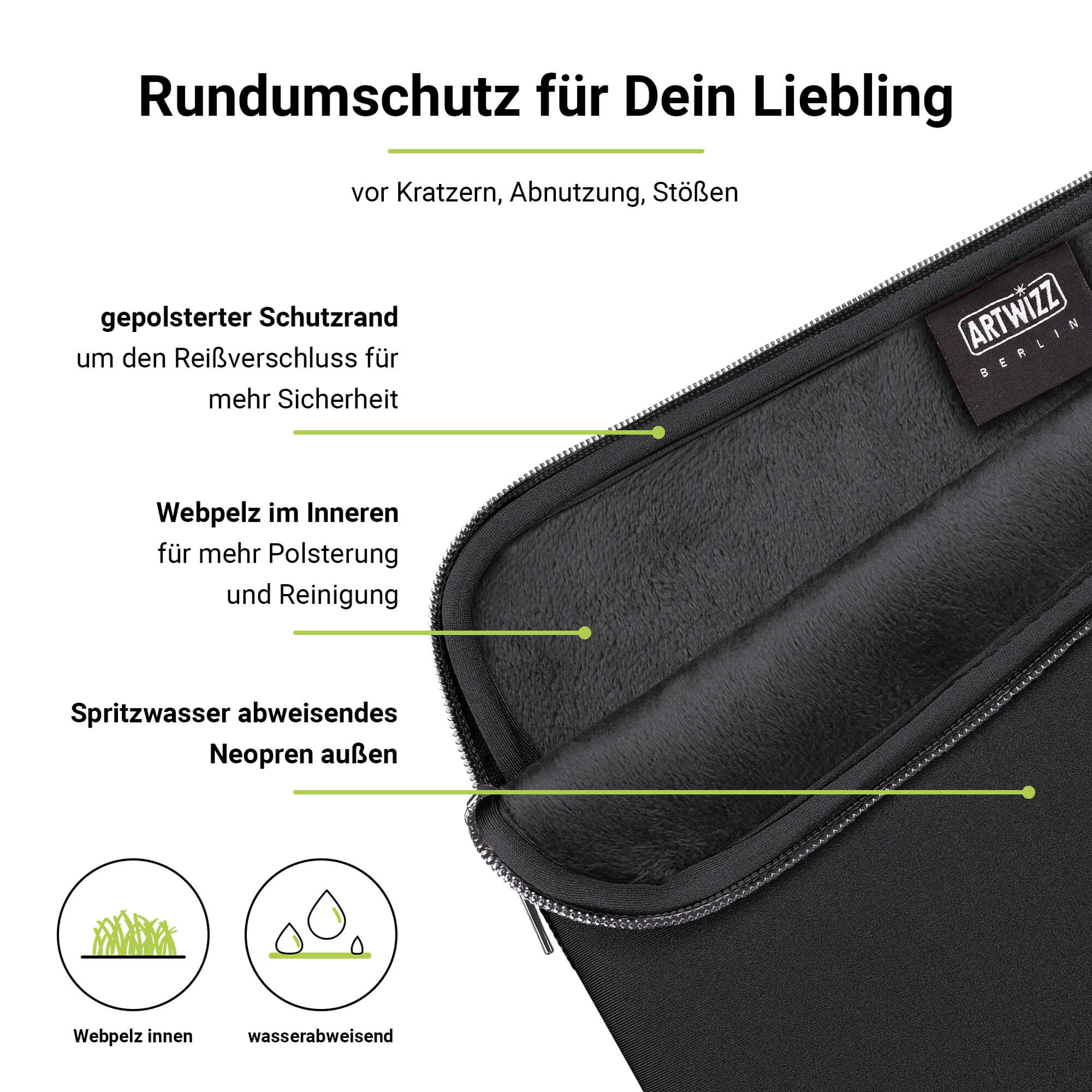 ARTWIZZ Neoprene Schwarz Apple für Sleeve Tasche Sleeve Neopren, Notebook