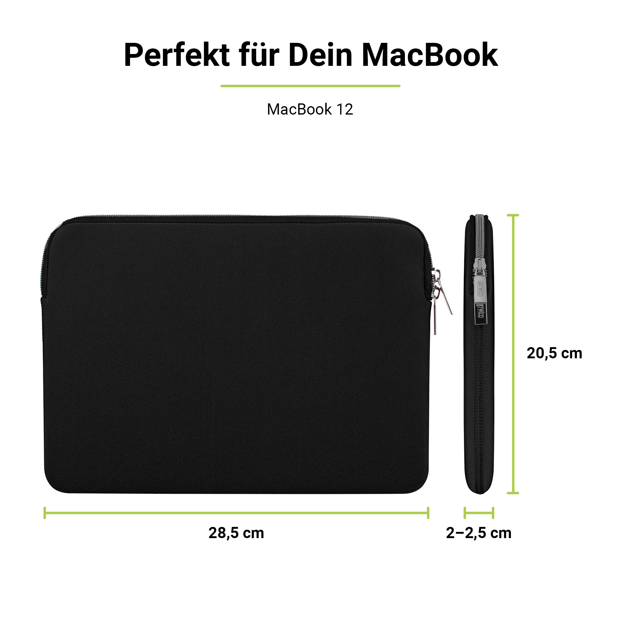 ARTWIZZ Sleeve Notebook Schwarz Apple Neopren, Neoprene Sleeve für Tasche