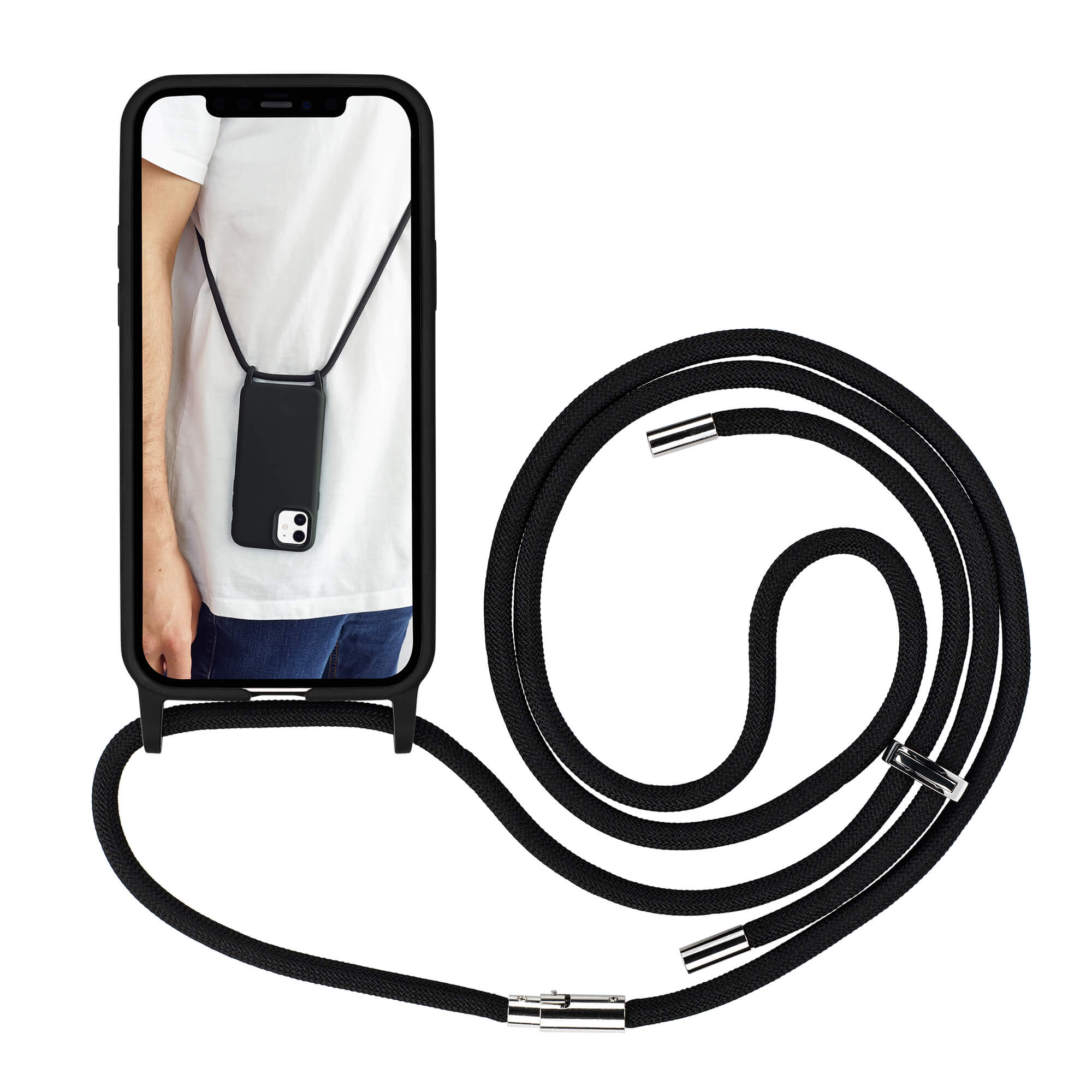 ARTWIZZ HangOn Case Silicone, Apple, 12 Schwarz Umhängetasche, iPhone mini