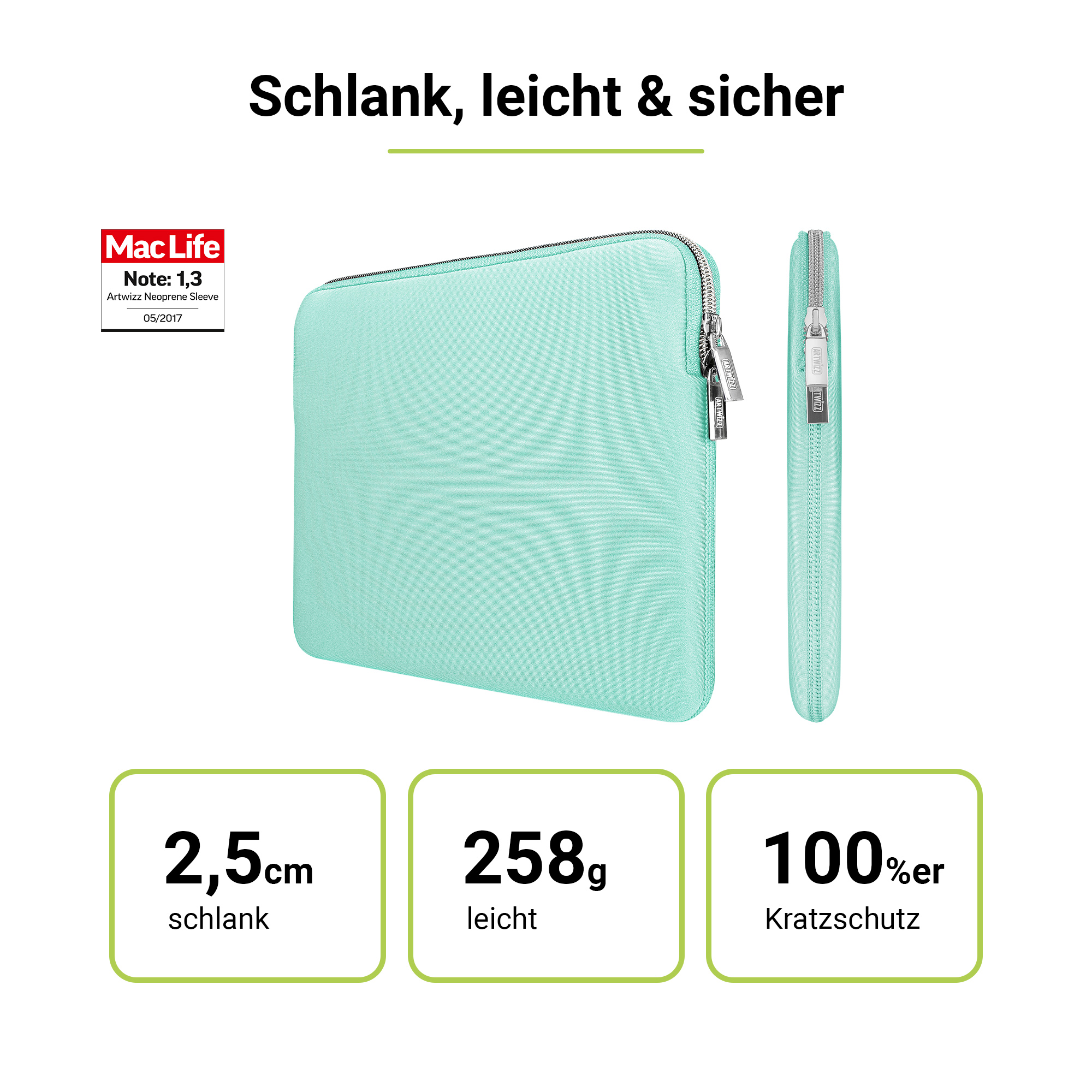 Notebook Sleeve Neoprene ARTWIZZ Tasche Apple für Sleeve Neopren, Grün