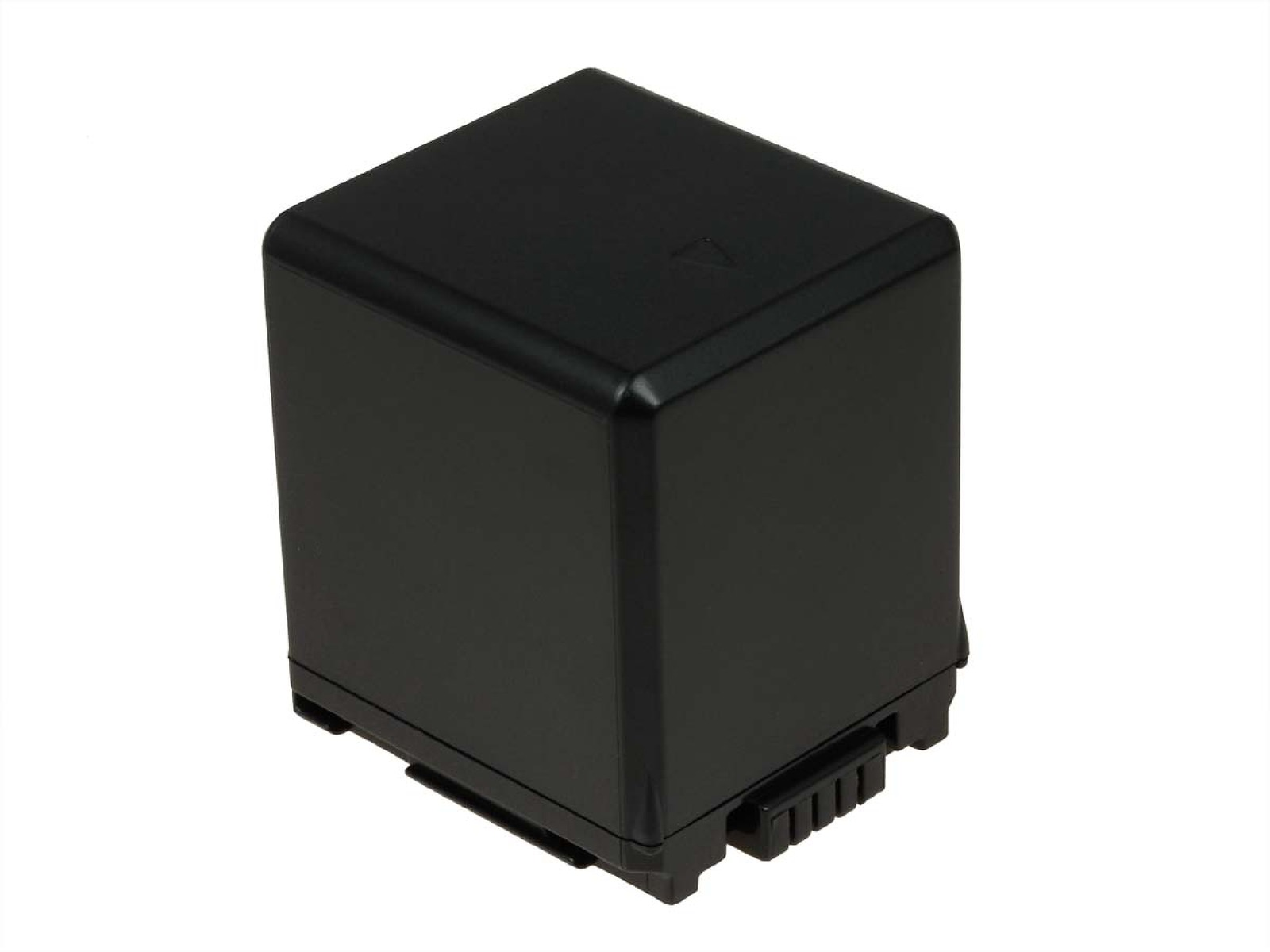 Paquete de batería negro, forma rectangular. Es una vista lateral sobre un fondo blanco.