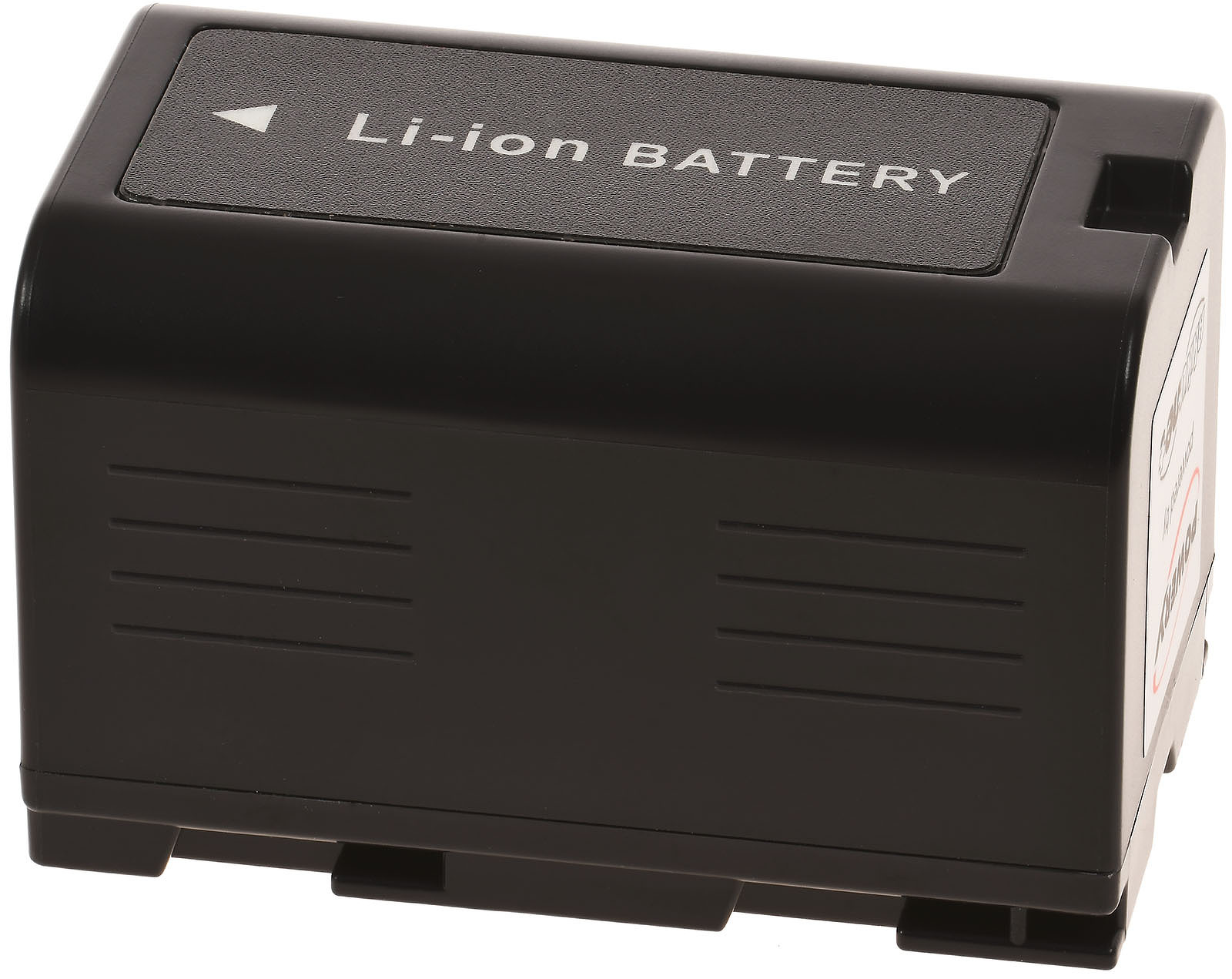 Schwarzer Akku mit Aufschrift "Li-ion BATTERY" auf weißem Hintergrund.