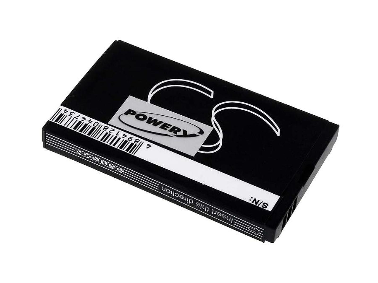 Batería con logo Power y código de barras en la etiqueta. La forma es rectangular.