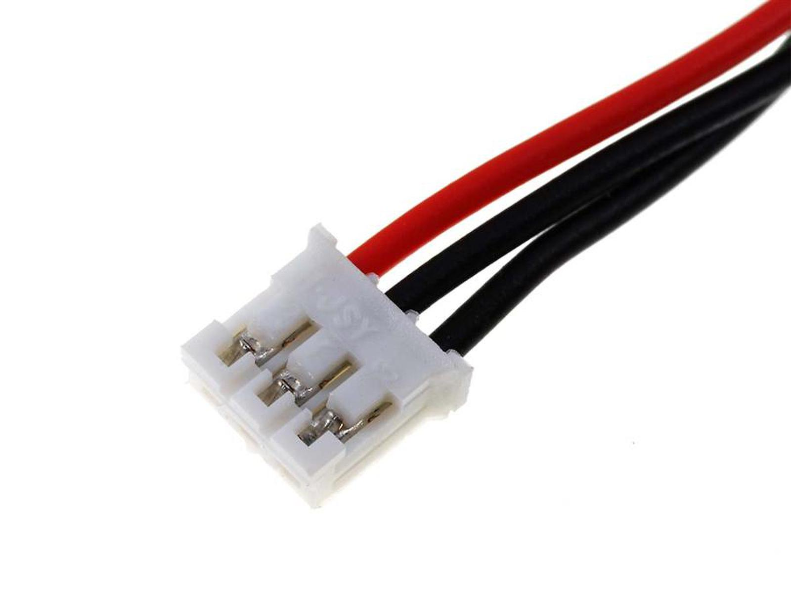 Tres cables de colores conectados a un pequeño enchufe blanco con contactos metálicos.