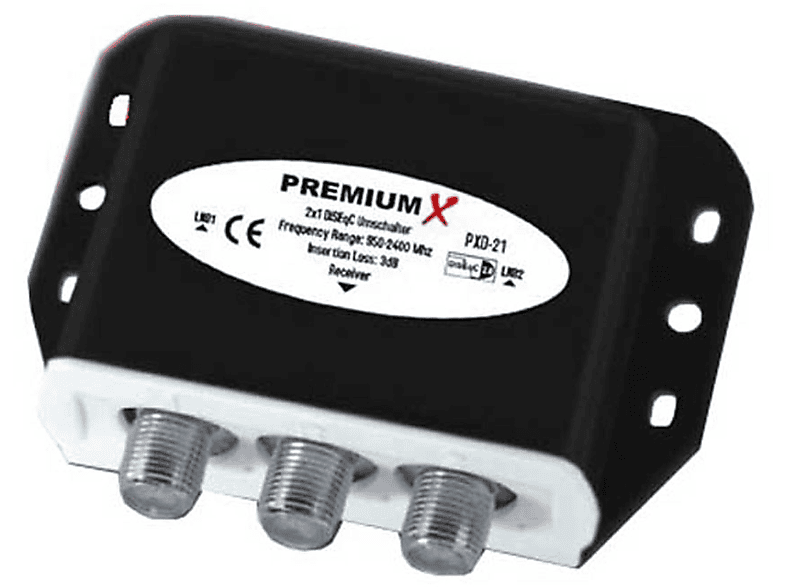 PREMIUMX PXD-21 DiSEqC Schalter 2/1 Umschalter 2.0 mit Wetterschutzgehäuse Full HD HDTV 3D Sat-Multischalter
