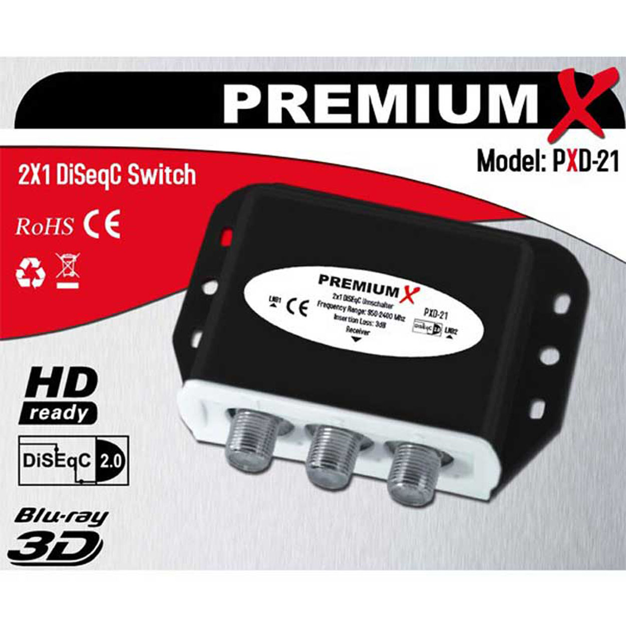 Schwarzes und rotes Gerät mit silbernen Eingängen und dem Schriftzug „PREMIUM X“.