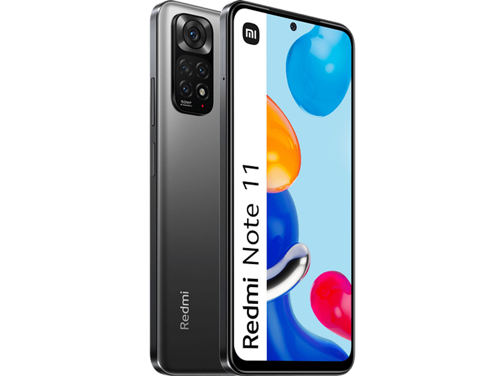 Czarny i szary telefon z obrazem na ekranie, na czarnym tle.