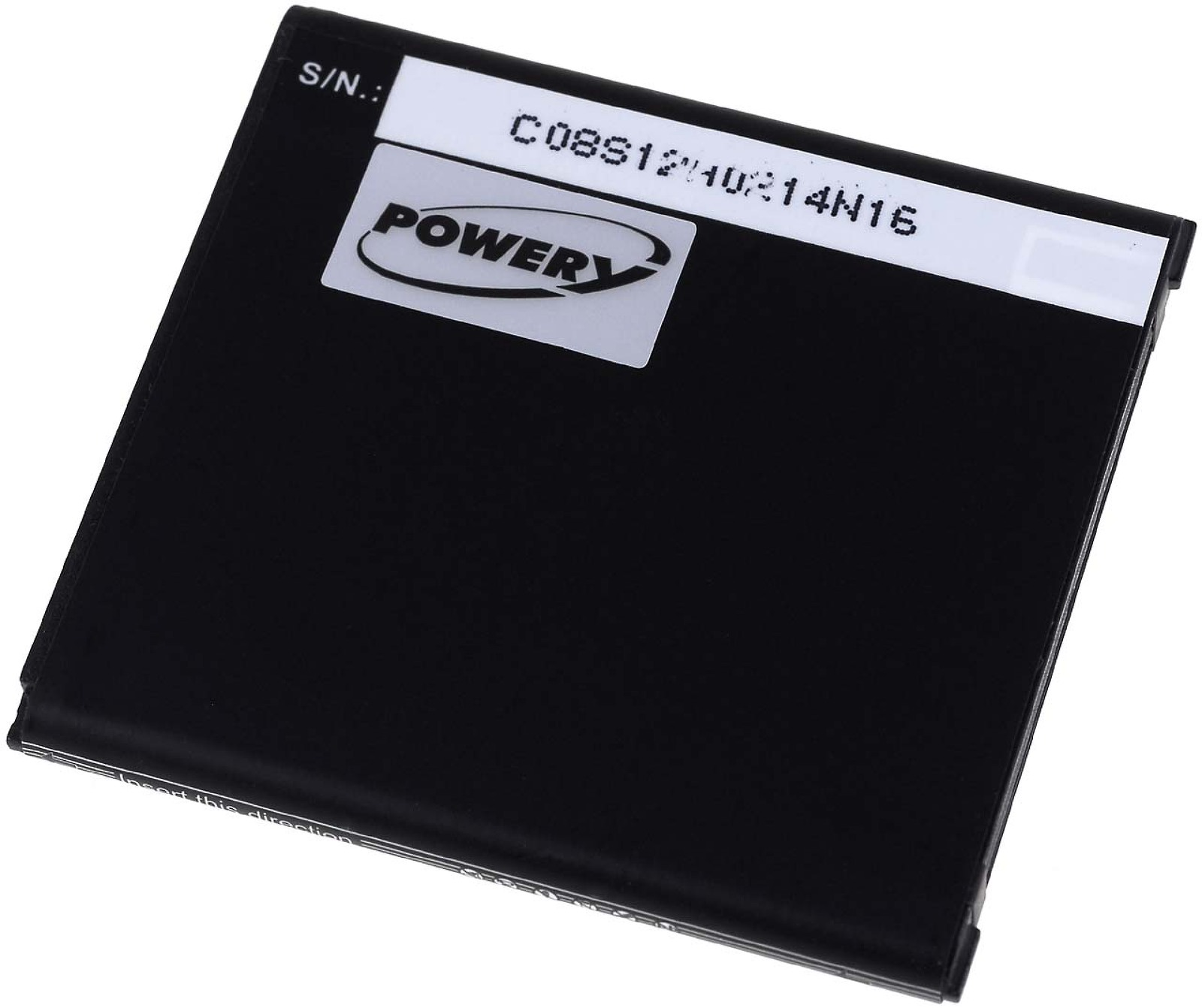 Batería negra con etiqueta blanca y logo 'POWERY'. Impreso S/N: C08S1210214N16.