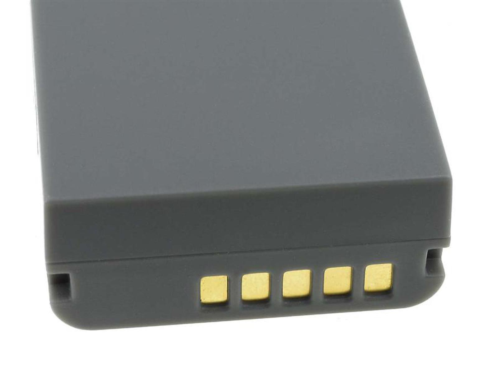 Batería gris con conectores dorados. Tiene forma rectangular y superficie lisa.