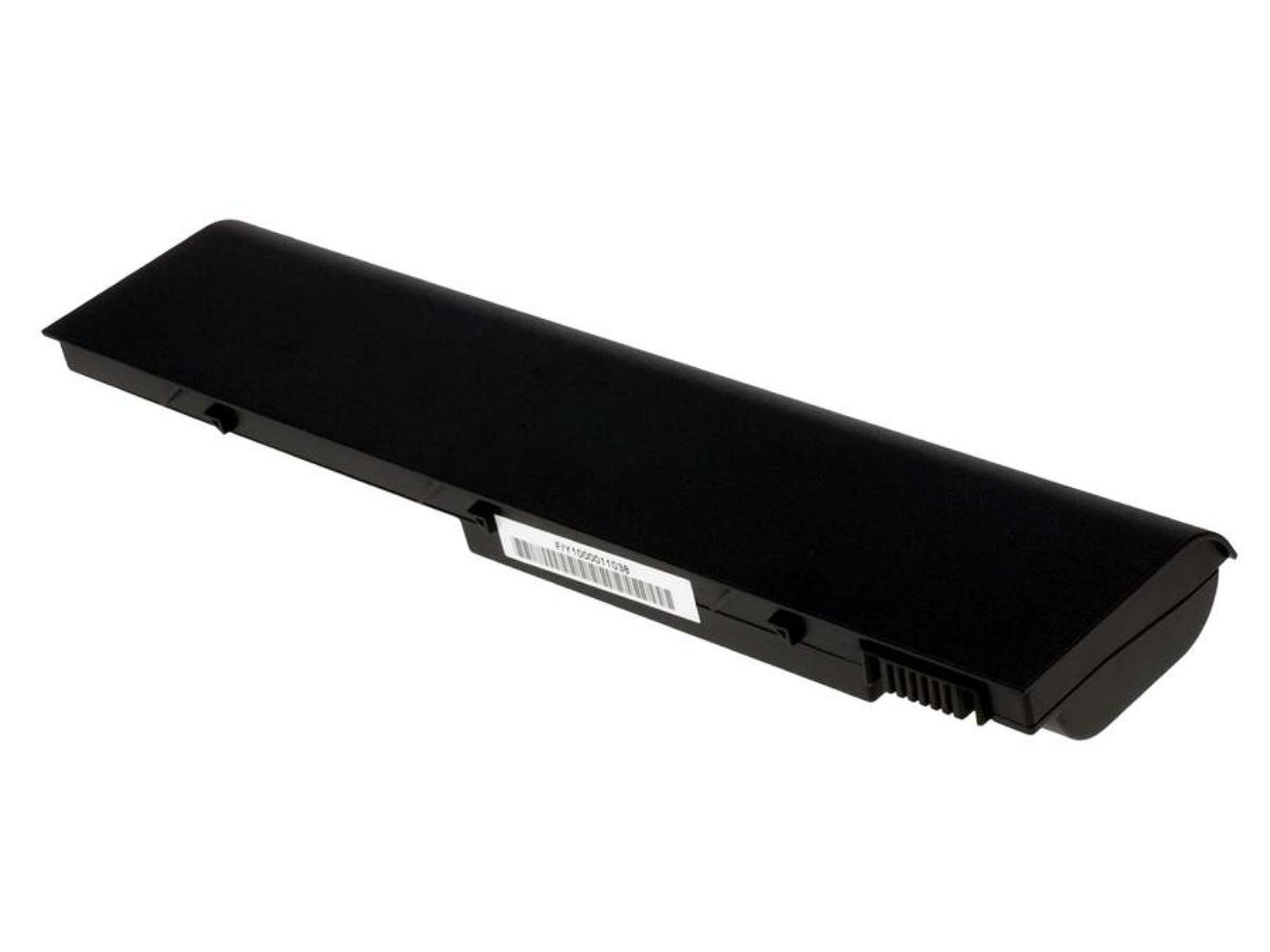 Batería negra para portátil, pegatina con texto, forma rectangular larga.