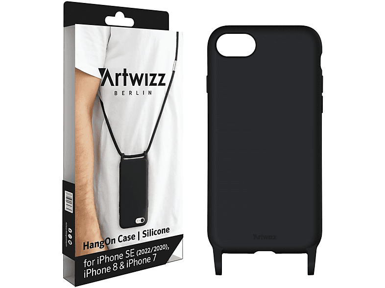 ARTWIZZ HangOn Case Silicone, Umhängetasche, Apple, iPhone SE (2020 / 2022) / iPhone 8 / iPhone 7, Schwarz