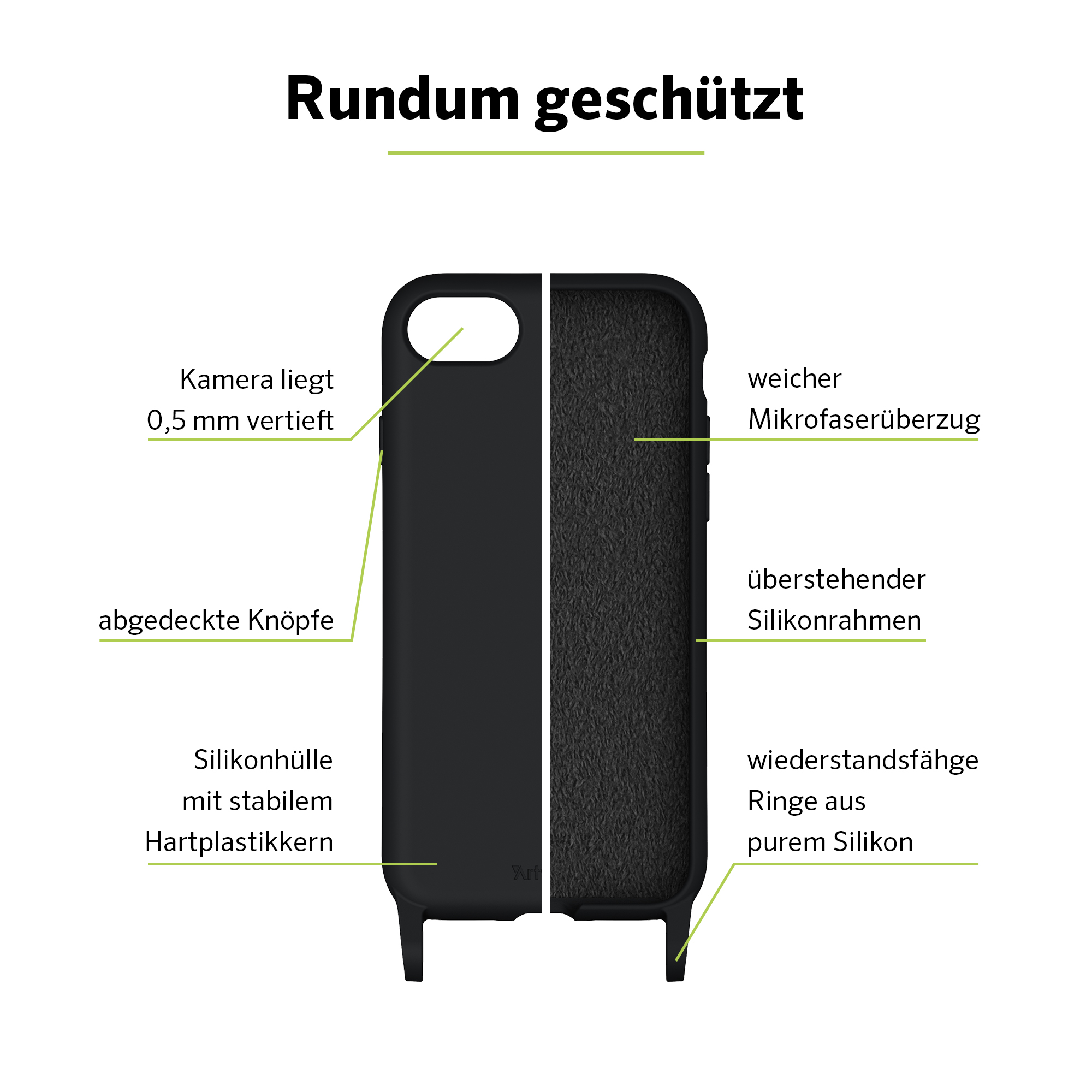 ARTWIZZ HangOn Umhängetasche, Silicone, iPhone 7, (2020 2022) 8 iPhone / / iPhone Apple, / Case Schwarz SE