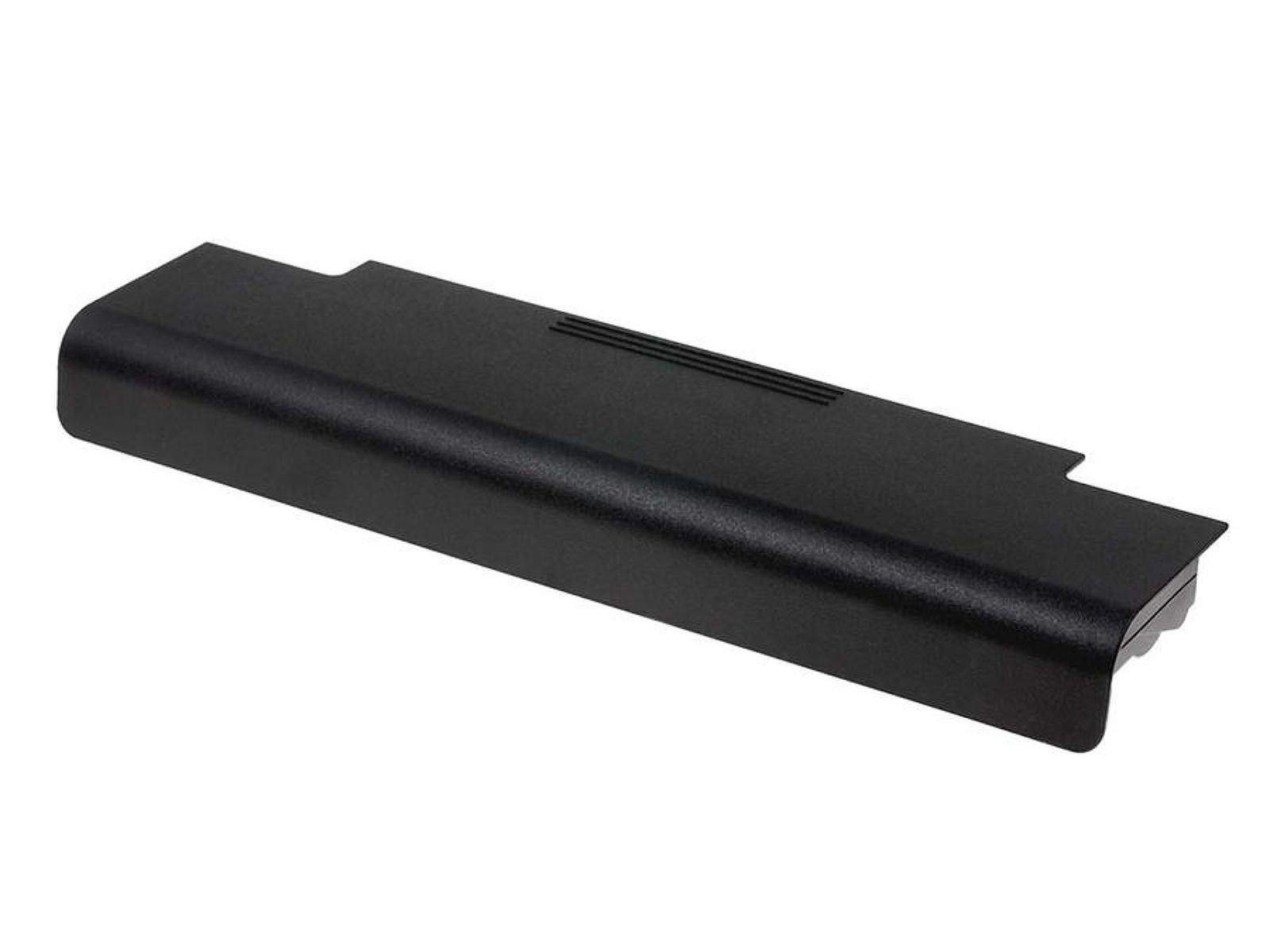Batería rectangular negra con una parte superior plana, bordes ligeramente curvos y un acabado mate.