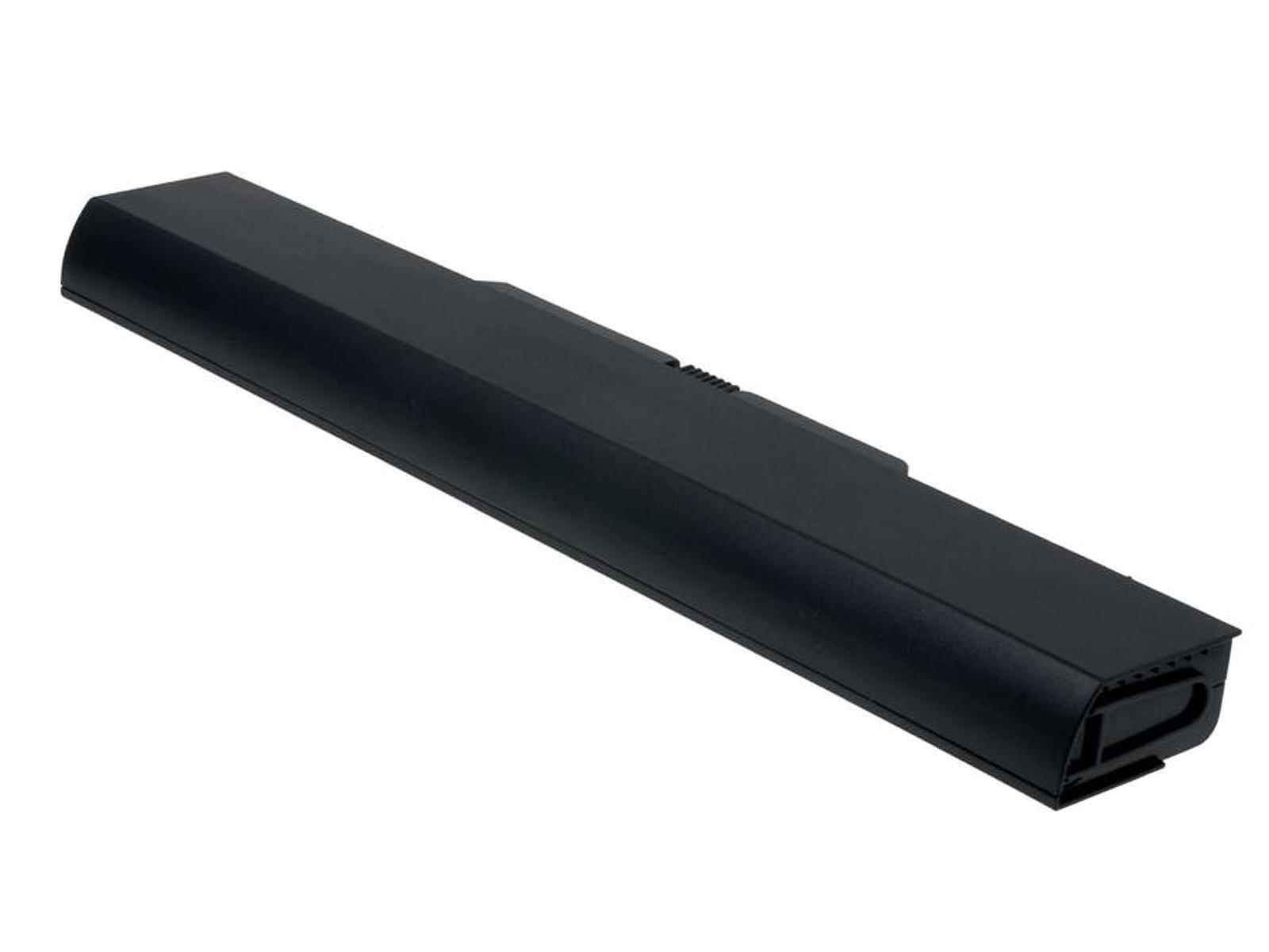 Batería negra, rectangular. Tiene una forma elegante y alargada, con un borde superior ligeramente inclinado.