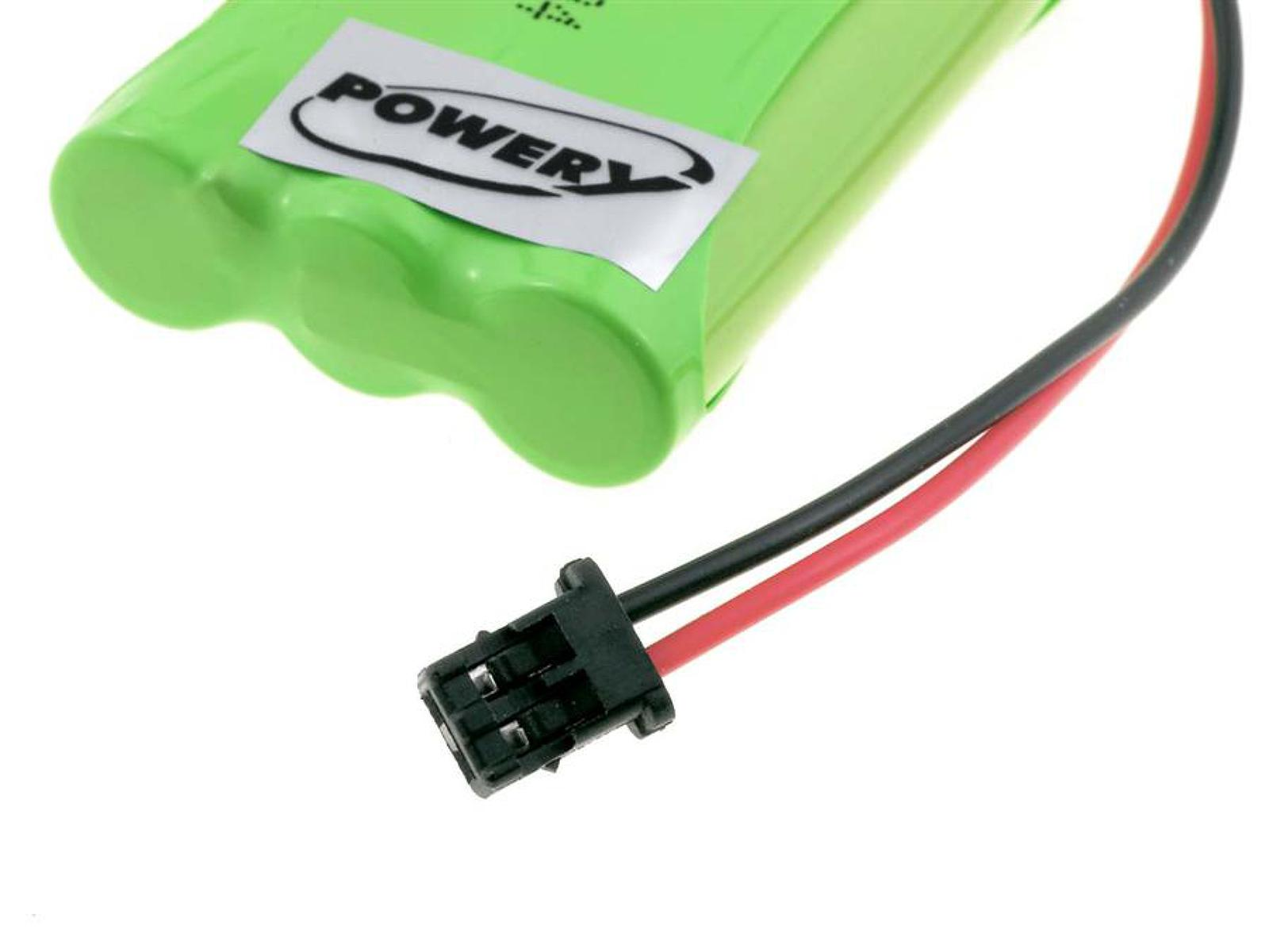 Una batería verde con cables negros y rojos y un conector negro. La etiqueta dice "POWER".