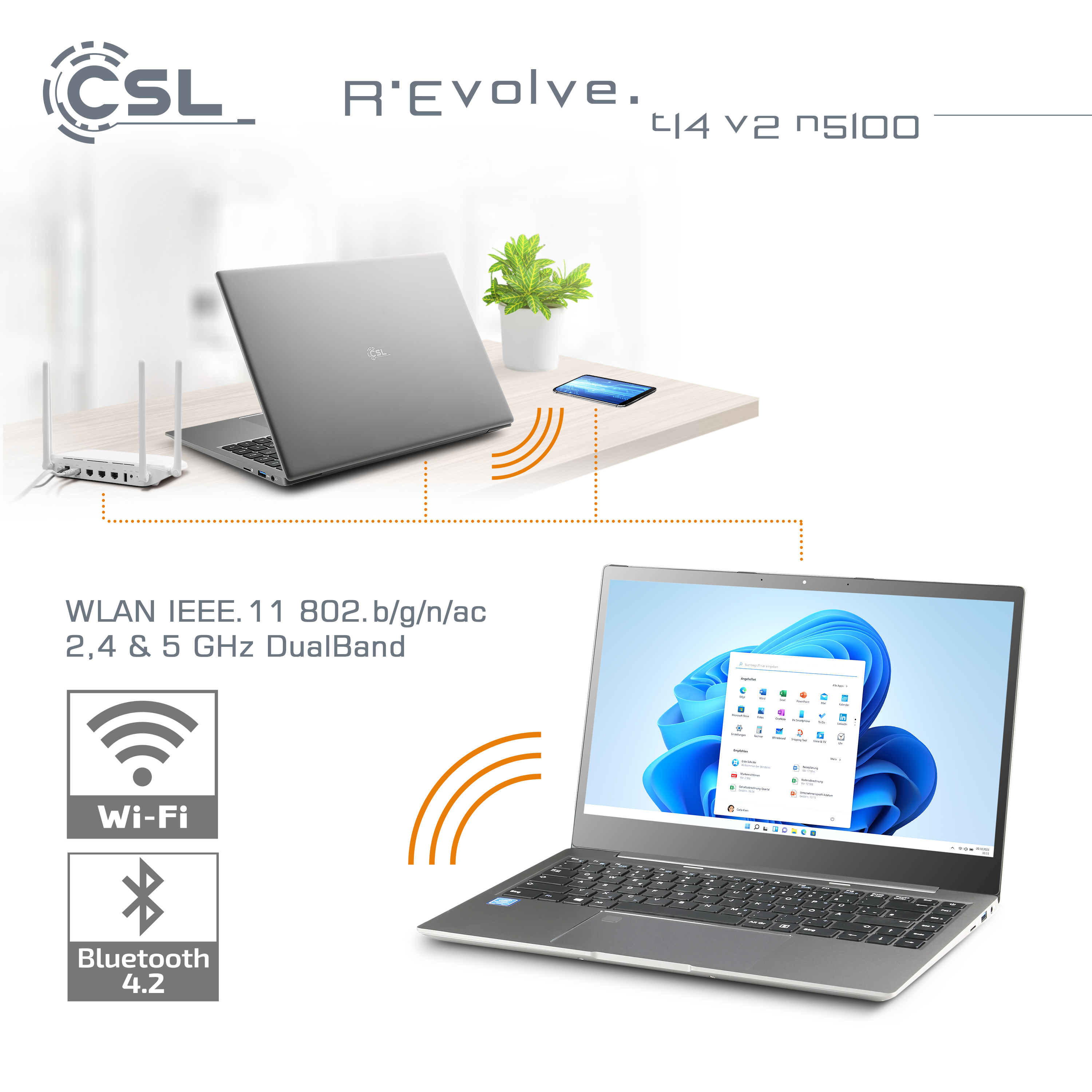 CSL R\'Evolve T14 GB GB RAM, Zoll 500GB Intel® Display 16GB 16 / SSD, / v2 500 grau Graphics, Notebook 10 UHD mit Windows Touchscreen, 14 Home, 