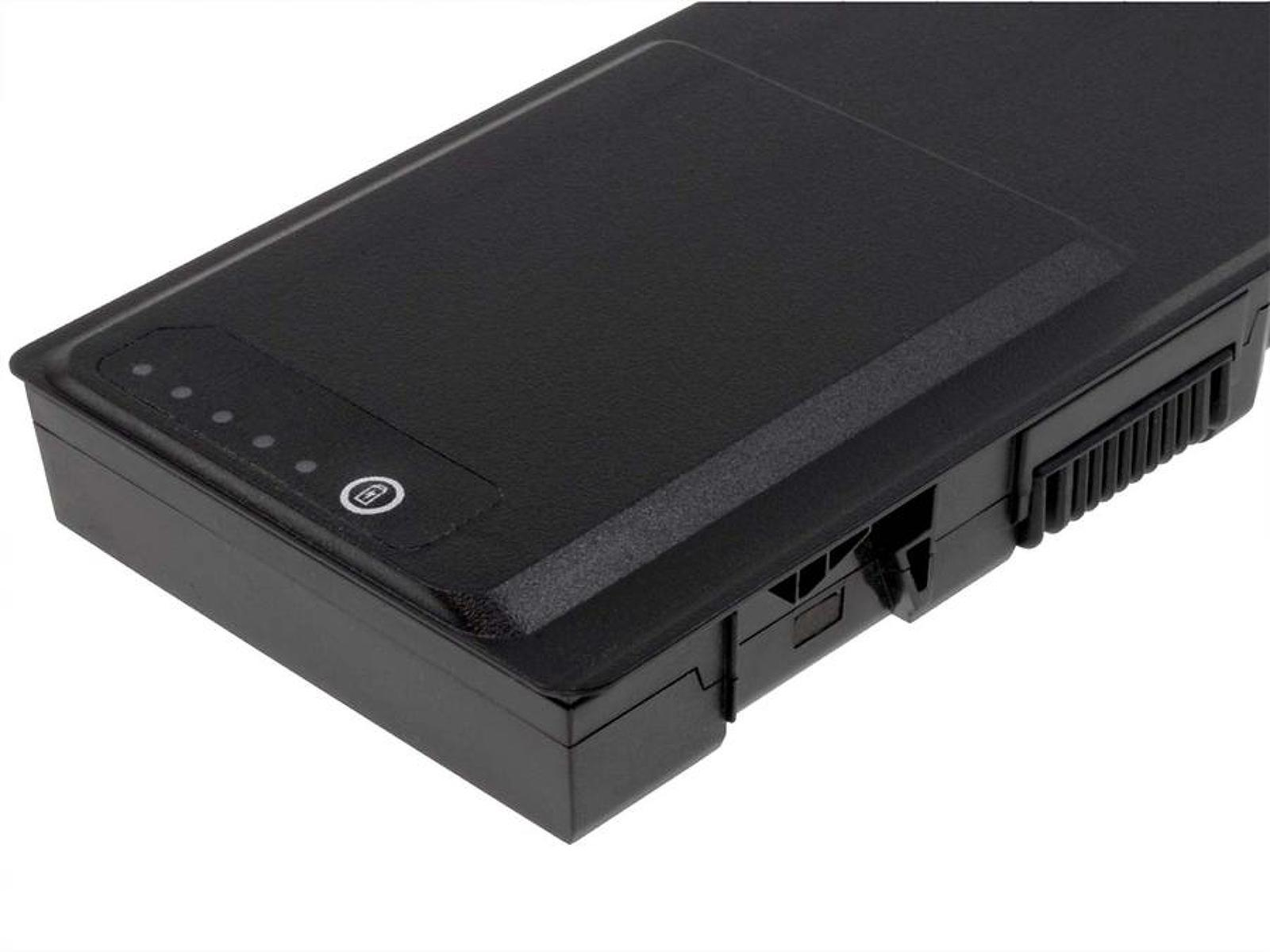Batería rectangular negra. Tiene un botón pequeño y varias luces en el lateral.