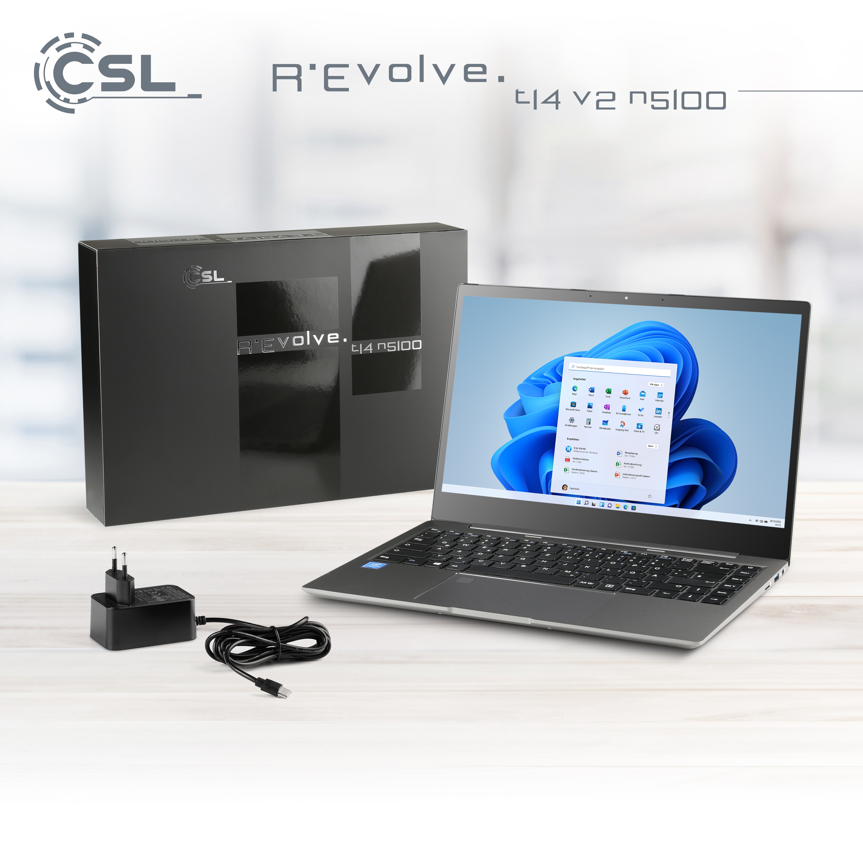 CSL R\'Evolve / SSD, Windows Display 32 Intel® Graphics, Home, mit GB Touchscreen, 10 1000 T14 GB 1000GB Zoll UHD v2 / 32GB Notebook RAM, 14 / grau