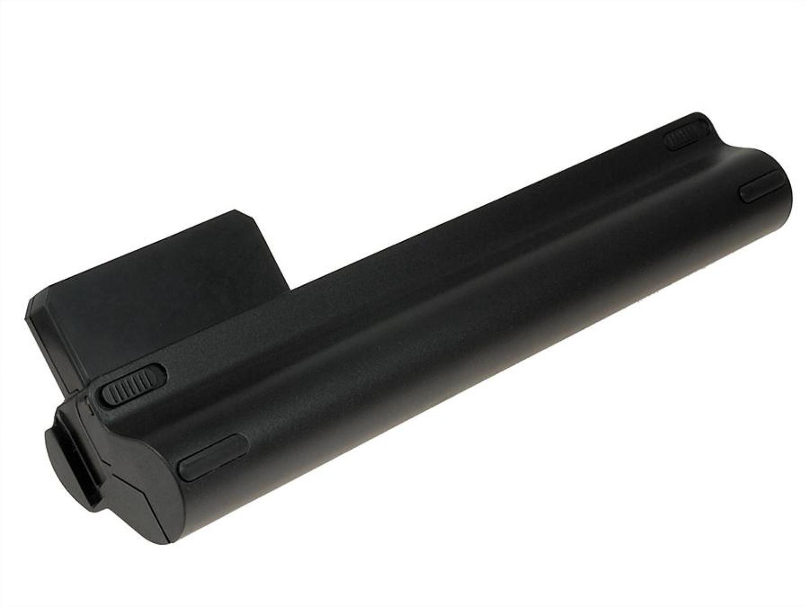 Batería rectangular negra con un conector en un extremo y algunas ranuras.