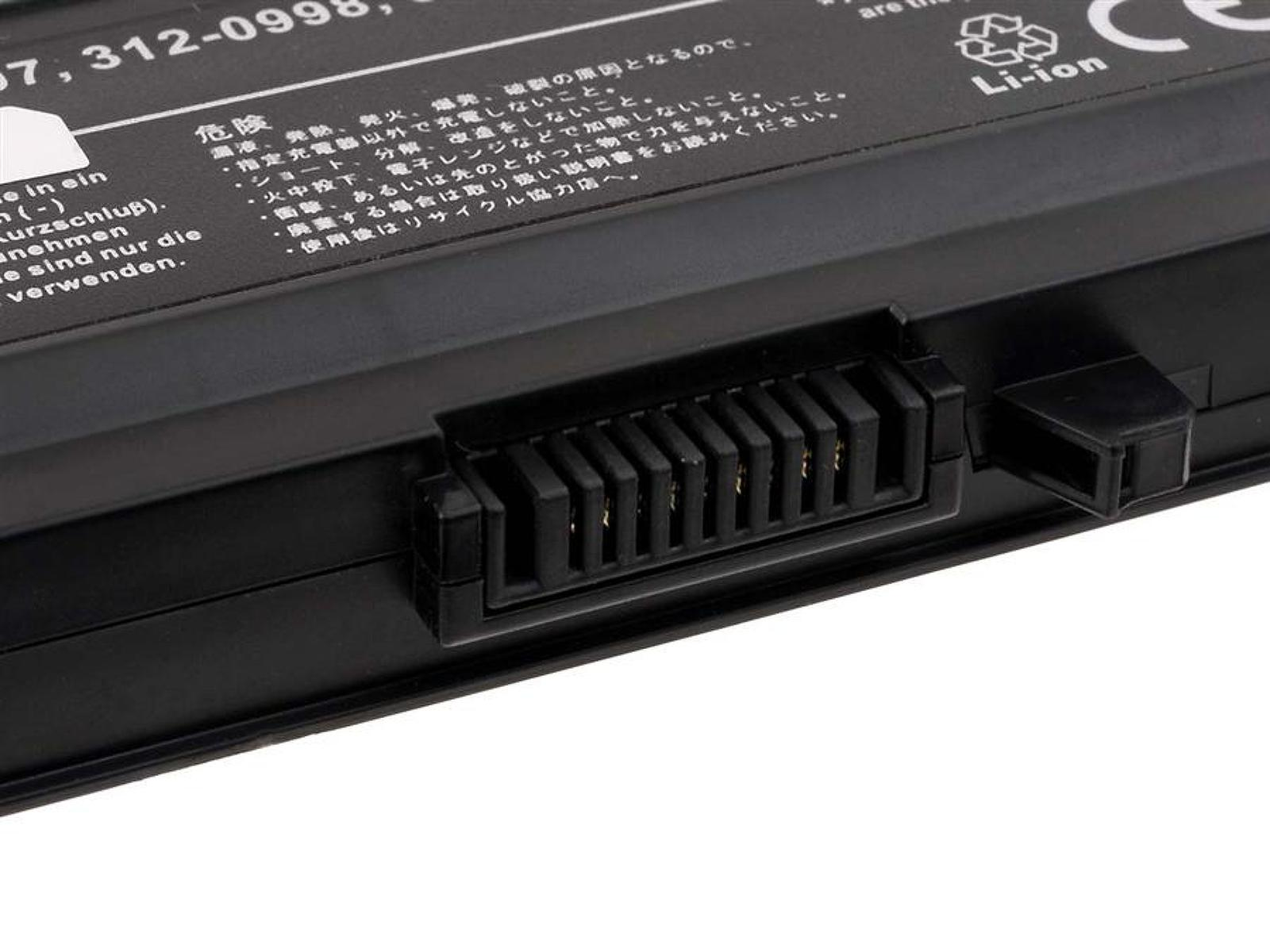 Batería negra con un conector. La batería tiene una etiqueta con texto y símbolos.