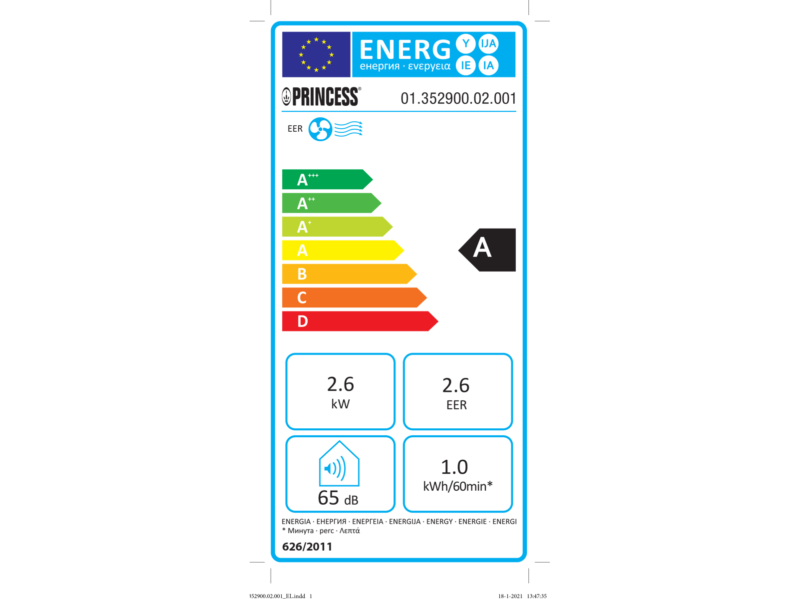 PRINCESS SMART Klimagerät EEK: m³, 80 (Max. Raumgröße: A) Weiß