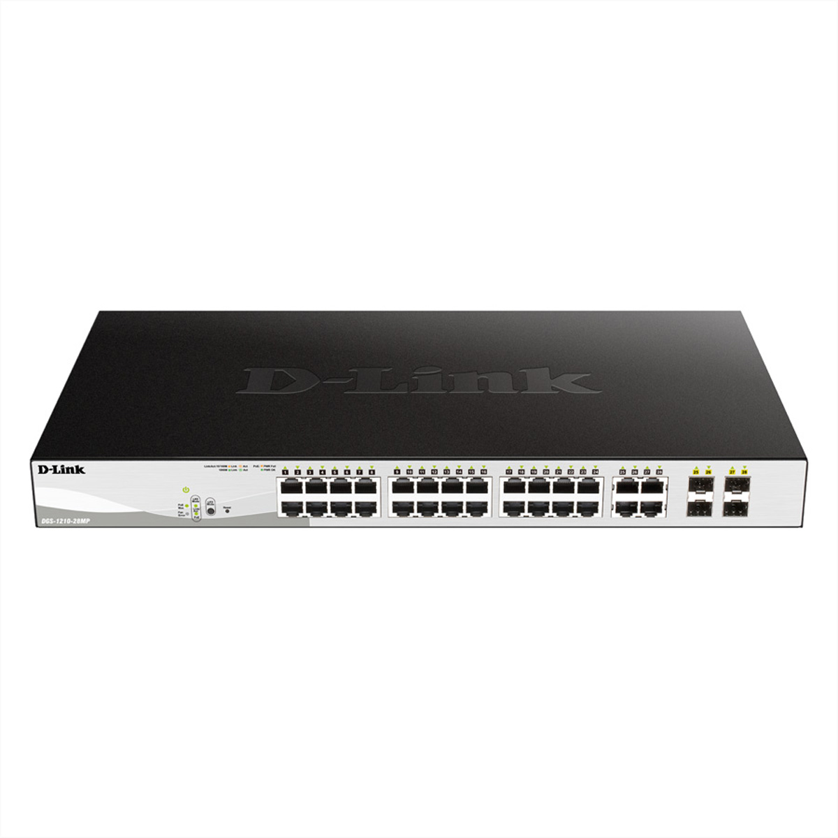 Uno switch di rete D-Link con molte porte e luci.