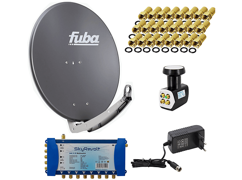 FUBA DAA 780 Anlage 5/8 Anthrazit cm, Quattro LNB 4K Quattro SAT Sat HDTV LNB) Multischalter ALU 24x Anlage F-Stecker (78