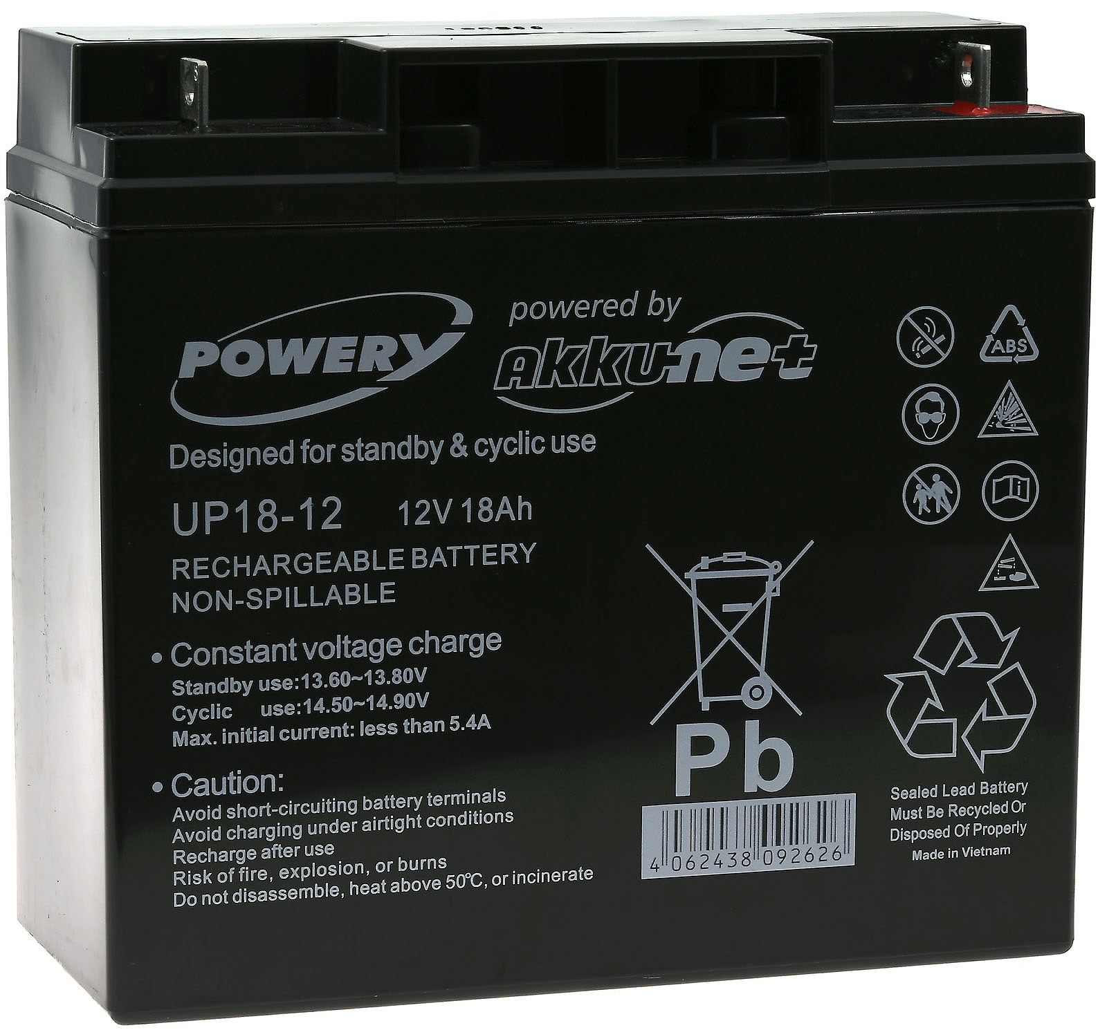 POWERY Blei-Gel Akku 12V 18Ah 12 18Ah Lead-Acid Akku, Volt