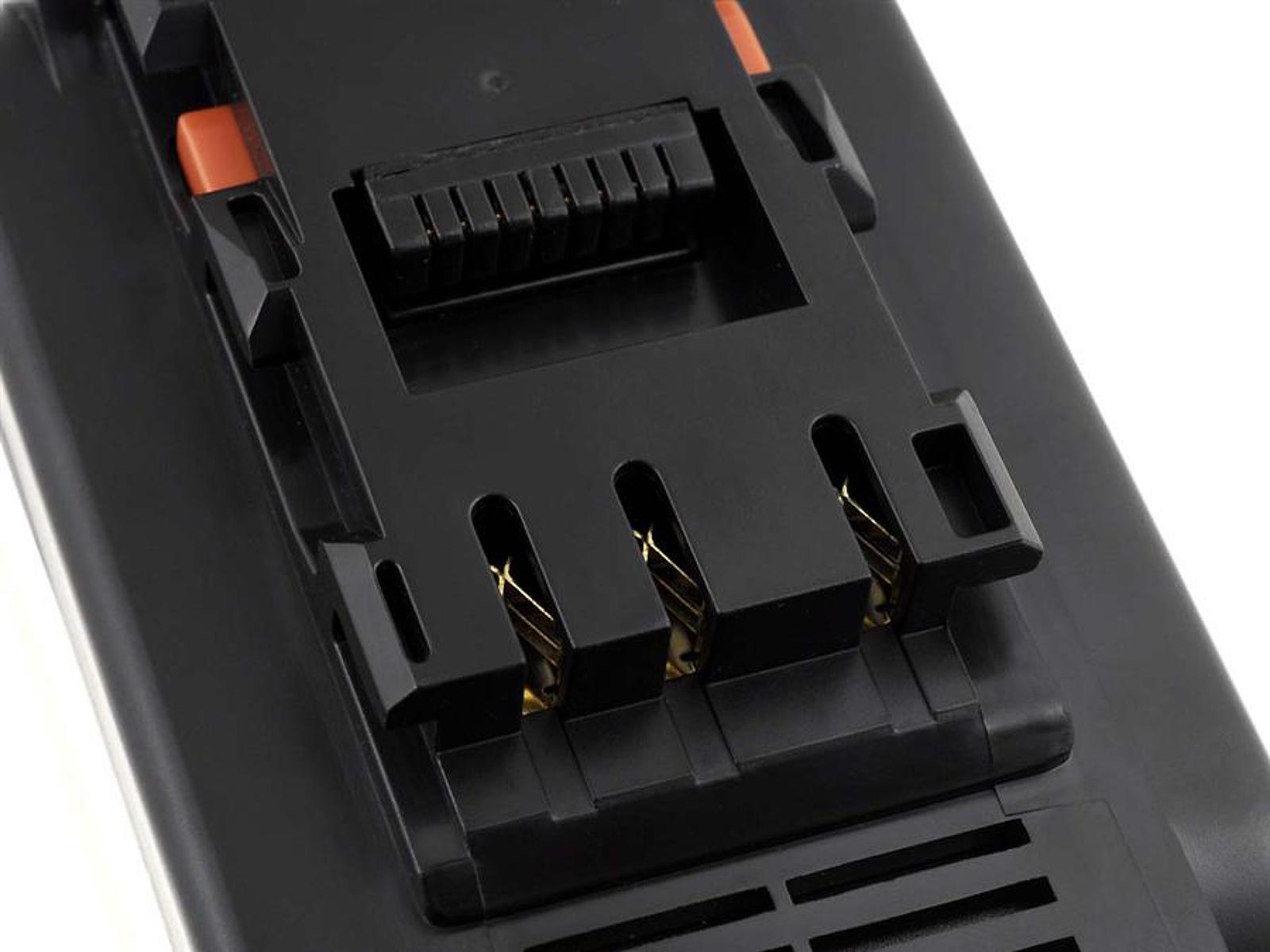 Parte de batería negra, que muestra el conector y los pines. Es rectangular con detalles de plástico.