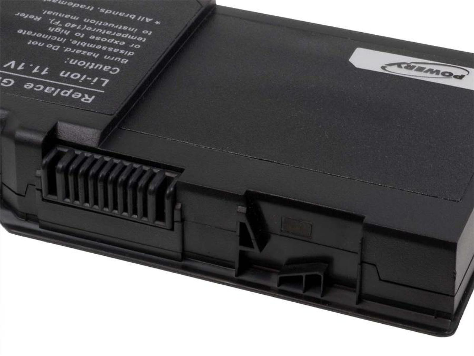 Batería negra para portátil. Es rectangular, con un conector negro y texto blanco.