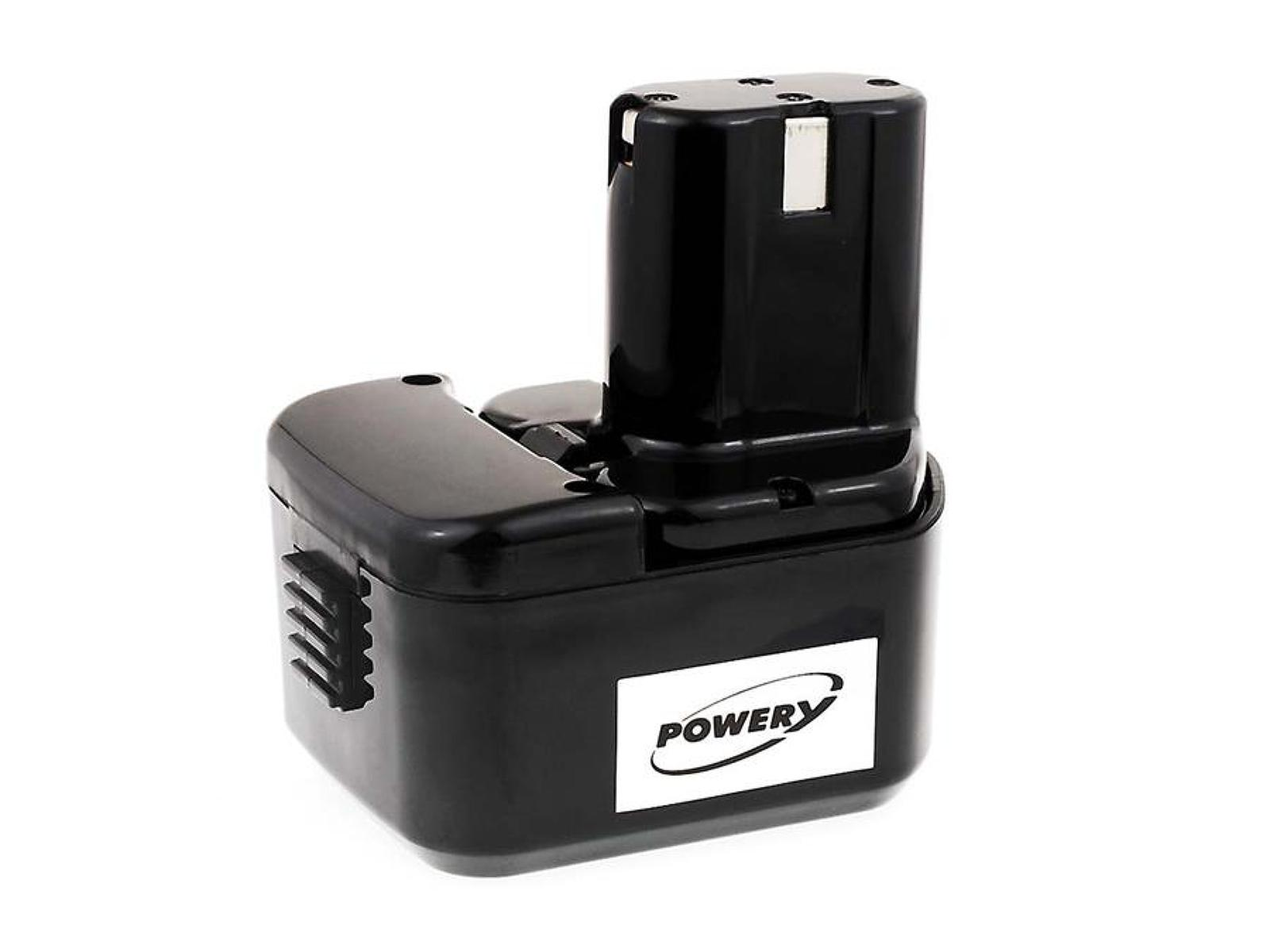 Schwarzes Batteriepack mit 'Powery'-Etikett und überstehendem Oberteil.
